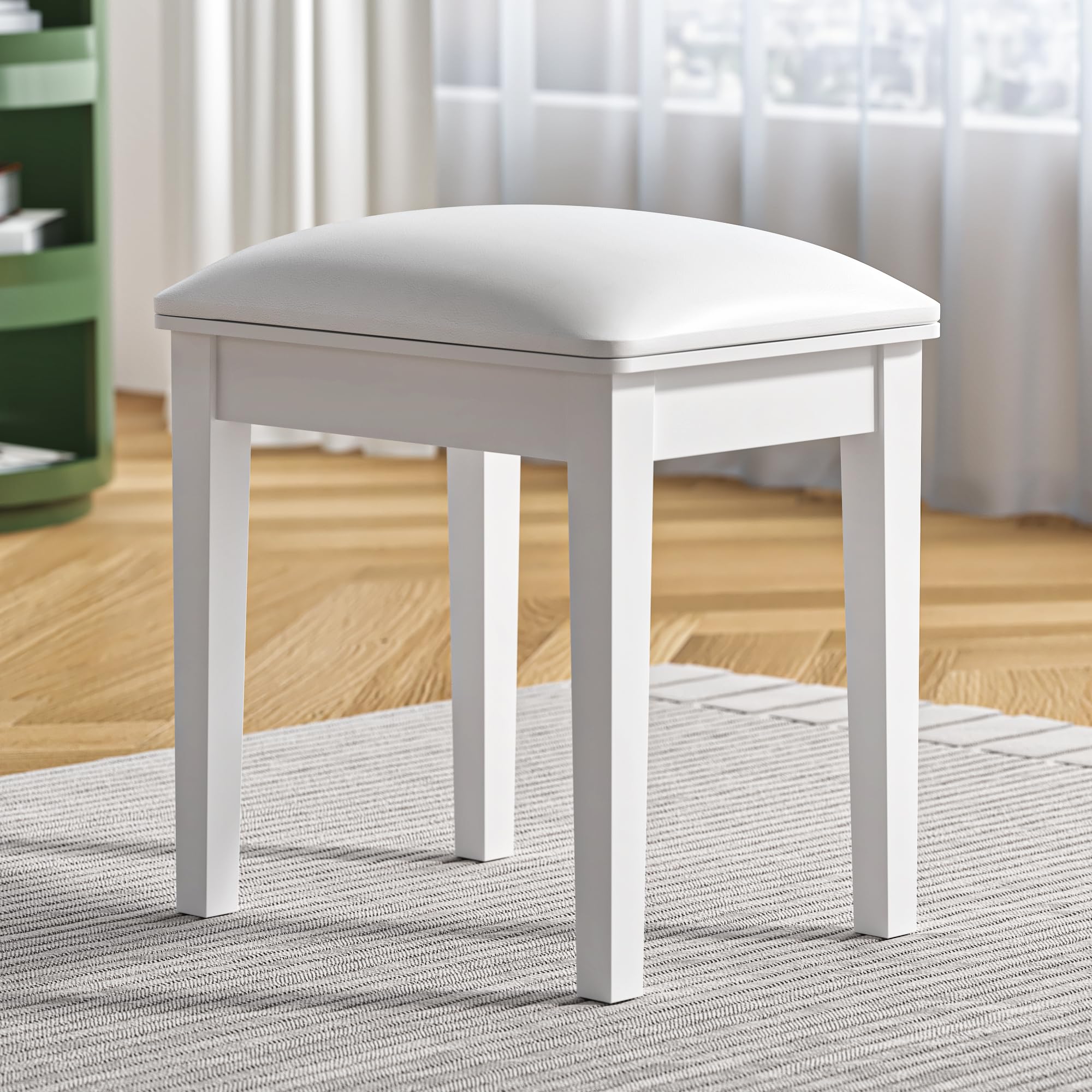 Modern Padded Piano Stool - Square Vanity Stool Chair with High Elastic Sponge for Makeup Room, Dressing Table, or Music Studio - White Ottoman Makeup Bench for Comfortable Seating