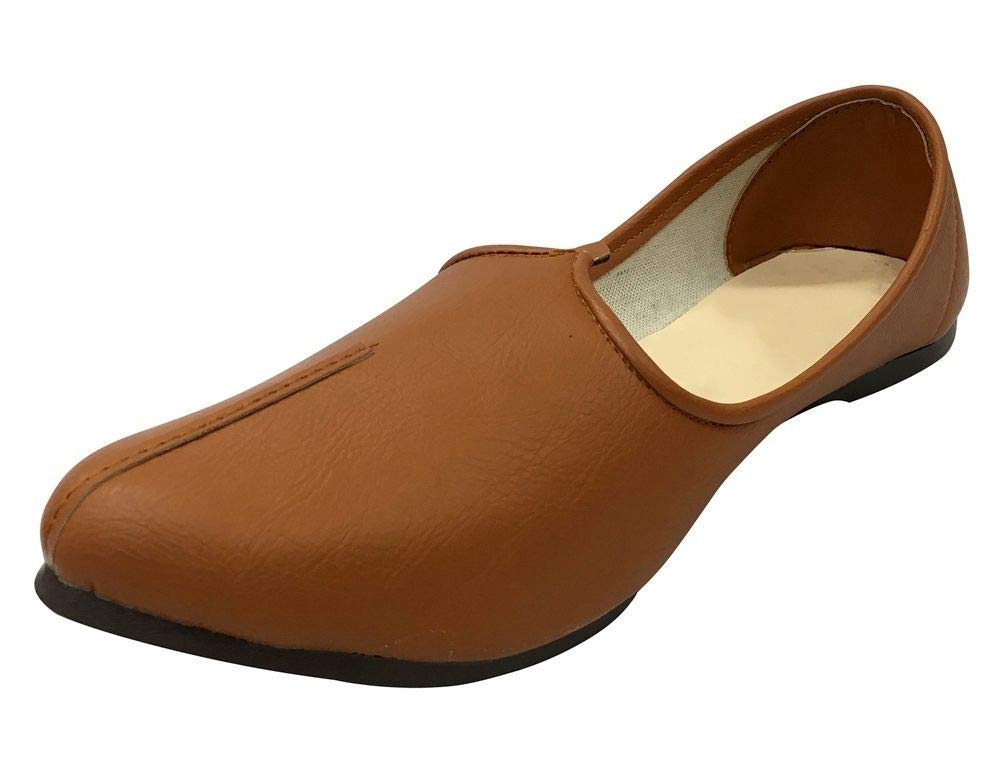Men's Tan Juttis Indian Khussa Shoes - Handmade Traditional Ethnic Footwear for Weddings, Parties & Casual Wear - Comfortable Leather Slip-Ons for Men