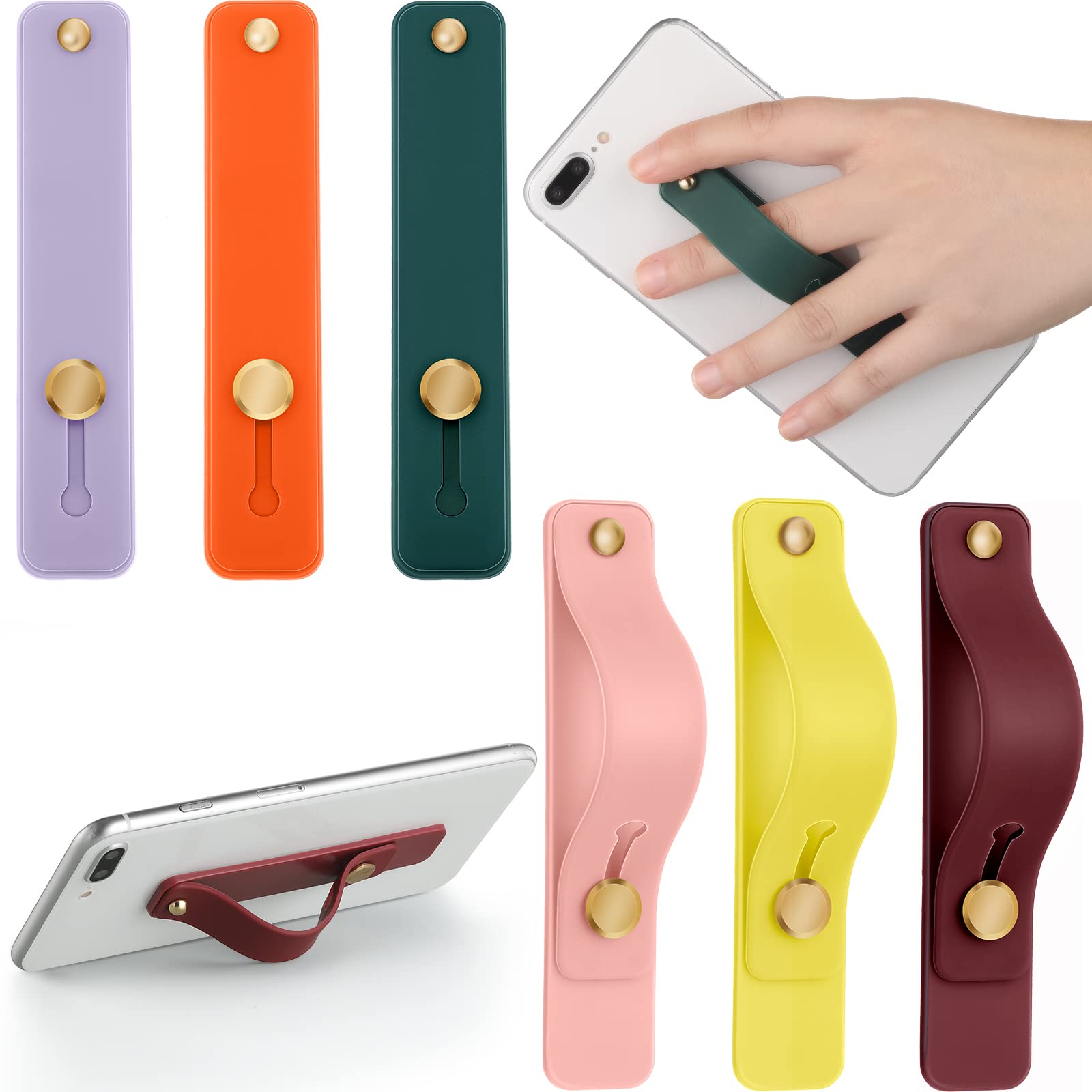 6-Piece Phone Grip Holder - Universal Finger Strap Stand for Smartphones - for Work & Travel