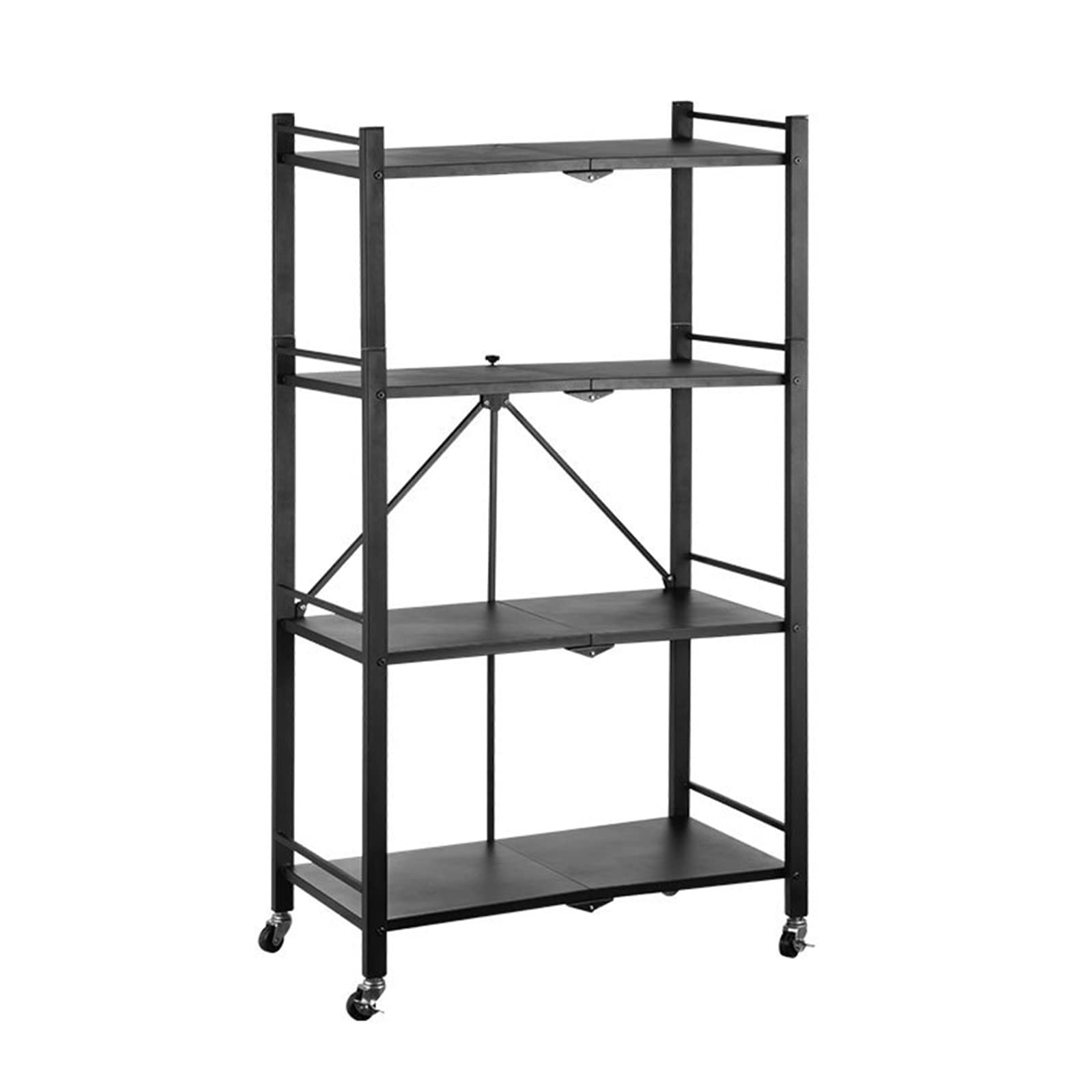 MIJIE 4-Tier Foldable Storage Shelf with Wheels - Heavy Duty Metal Organizer Rack for Kitchen, Pantry, Living Room, Office & Garage - Space Saving Storage Solution for Small Spaces