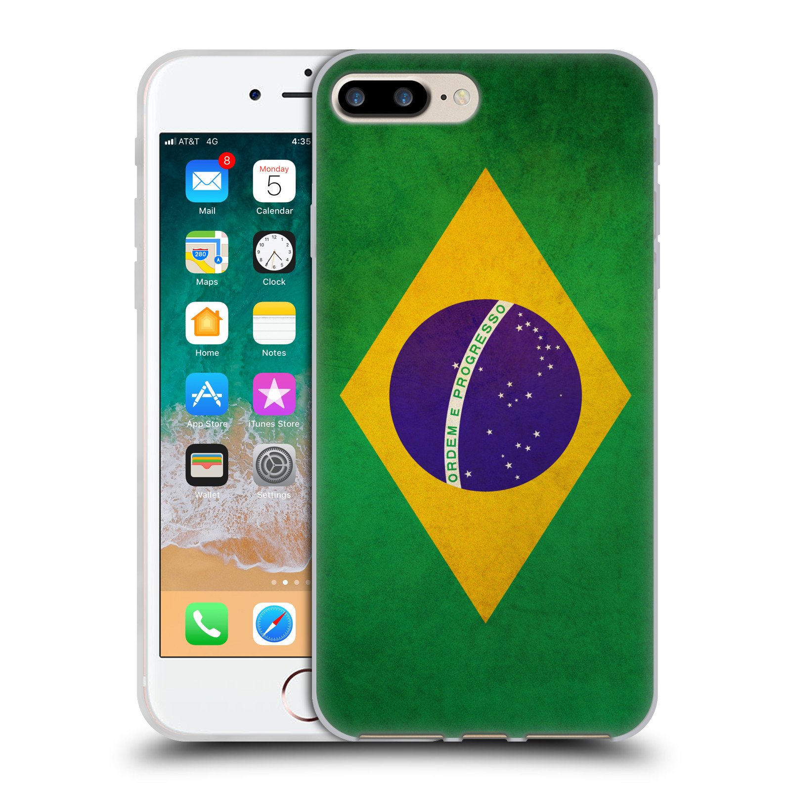 Brazil Flag Vintage Soft Gel Phone Case Compatible with Apple iPhone 7 Plus/8 Plus - Durable Protective Cover for Everyday Use, Travel & National Pride Display