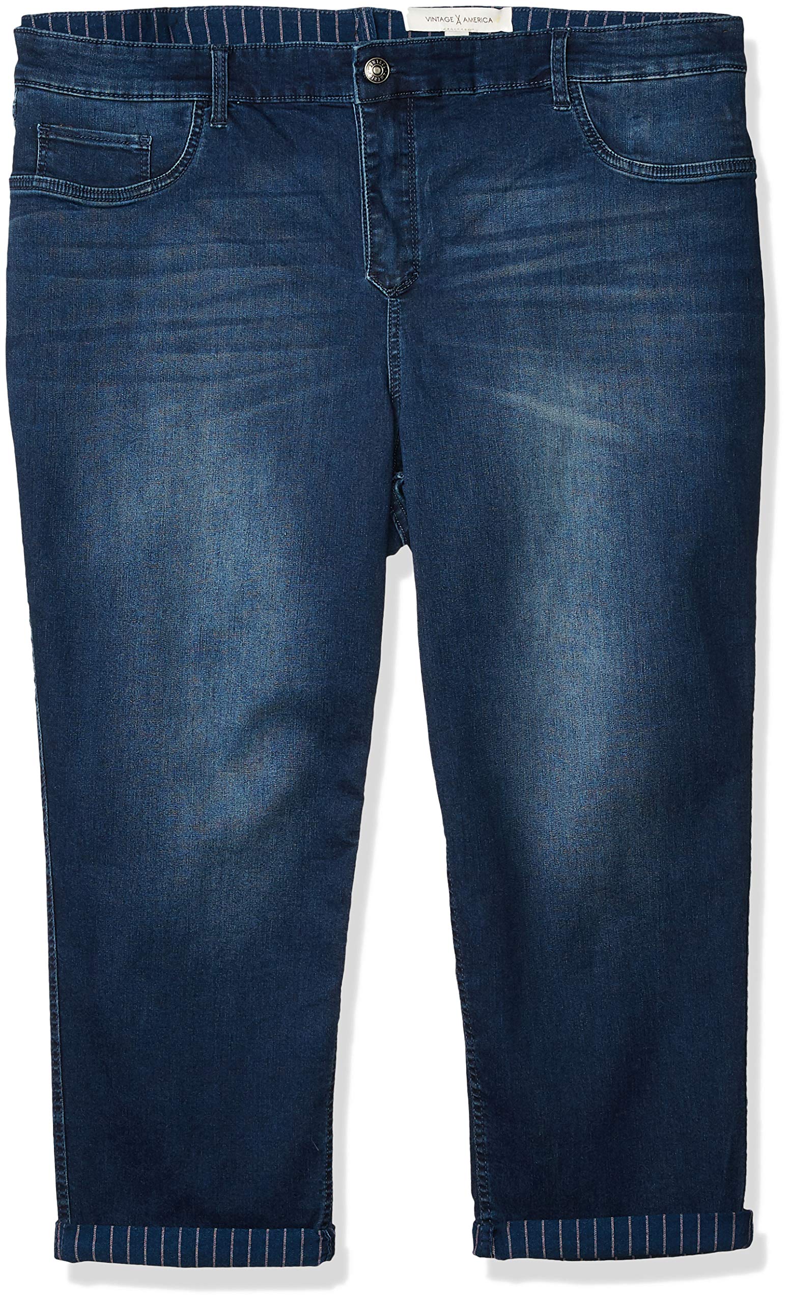 Vintage American Blues Women's Weekend Roll Cuff Crop Jeans - High Waisted Distressed Denim Pants for Casual Outings, Street Style & Music Festivals