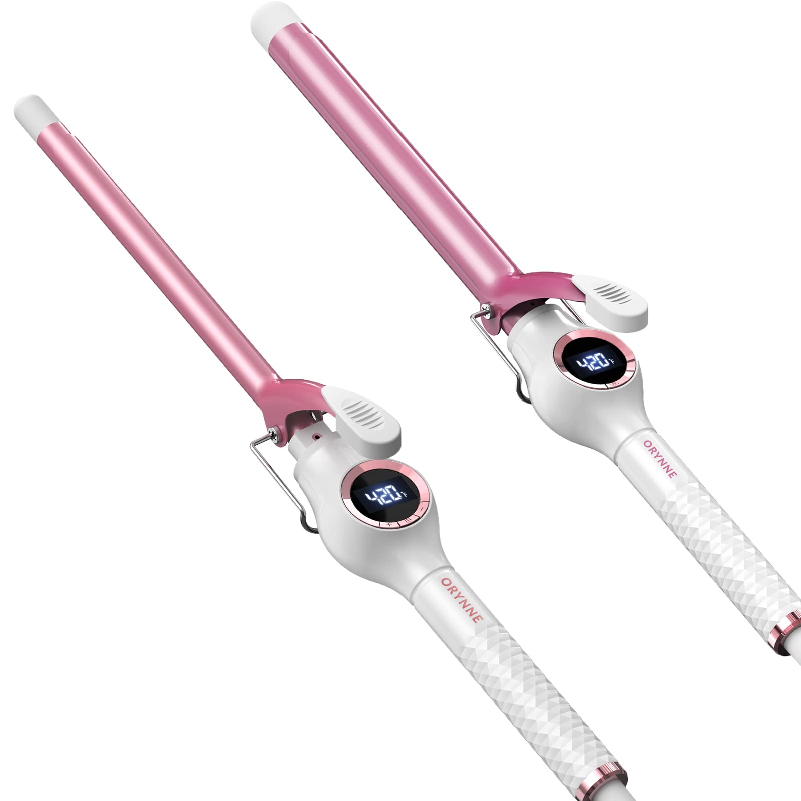 ORYNNE O-Curl Series 3/4 & 1/2 Inch Ceramic Curling Iron Set with Digital Temperature Control, LED Display & Auto Shut Off - Professional Hair Curling Wand for Beach Waves, Loose Curls & Vintage Styles - Perfect for Home Use, Salon Styling & Travel
