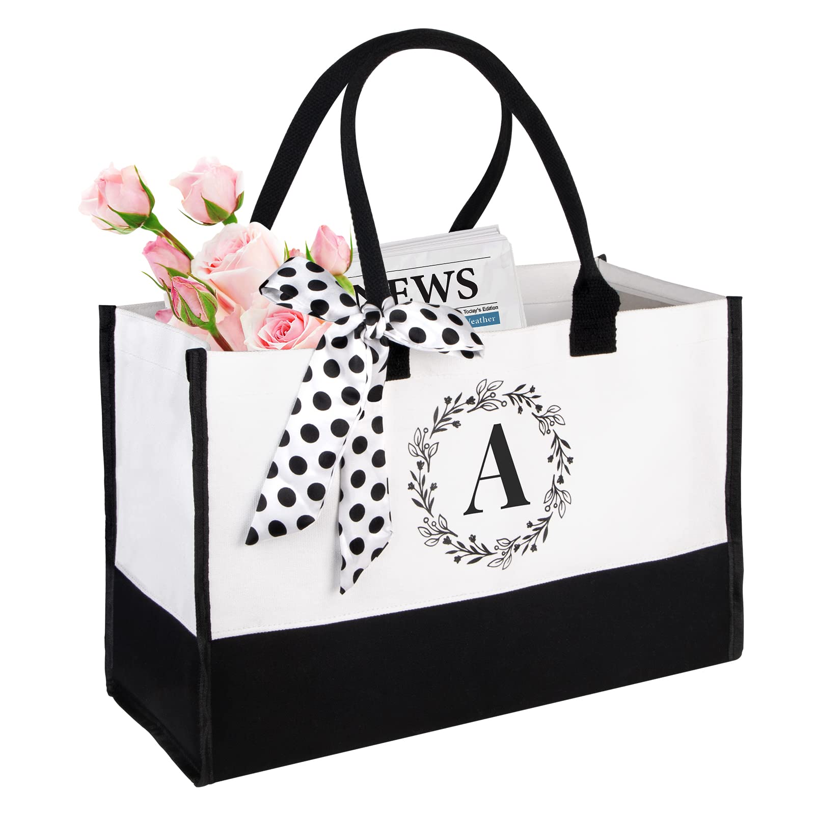 Personalized Initial Canvas Tote Bag for Women - Custom Monogrammed Birthday Gift for Her, Best Friend, Sister | Perfect for Shopping, Beach, Work & Daily Use