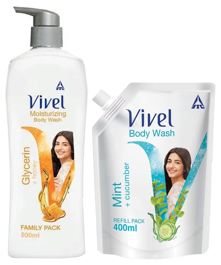 VIVEL Moisturizing Body Wash with Glycerin & Honey - 500ml Pump Bottle for Glowing Skin | Natural Shower Gel for Women & Men | Hydrating Daily Cleanser for Dry & Sensitive Skin | Perfect for Morning & Night Showers