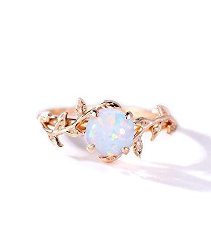 Art Deco Opal Engagement Ring - Leaf Flower Prong Set Rose Gold & Sterling Silver Ring - Unique Anniversary Gift with Lab Ruby - Perfect for Weddings, Proposals & Special Occasions