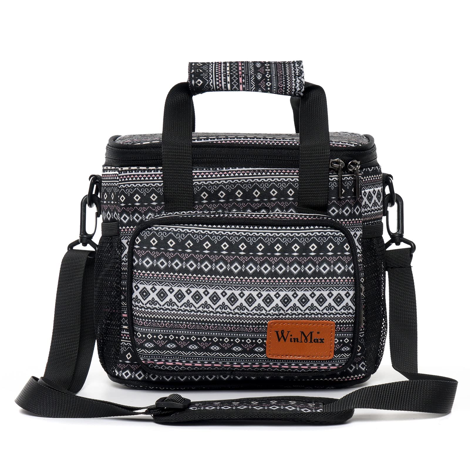 **Insulated Lunch Bag for Women & Men - Lightweight Reusable Lunch Tote with Shoulder Strap & Multiple Pockets - Perfect for Work, School, Picnic, Travel & Outdoor Activities - Black**