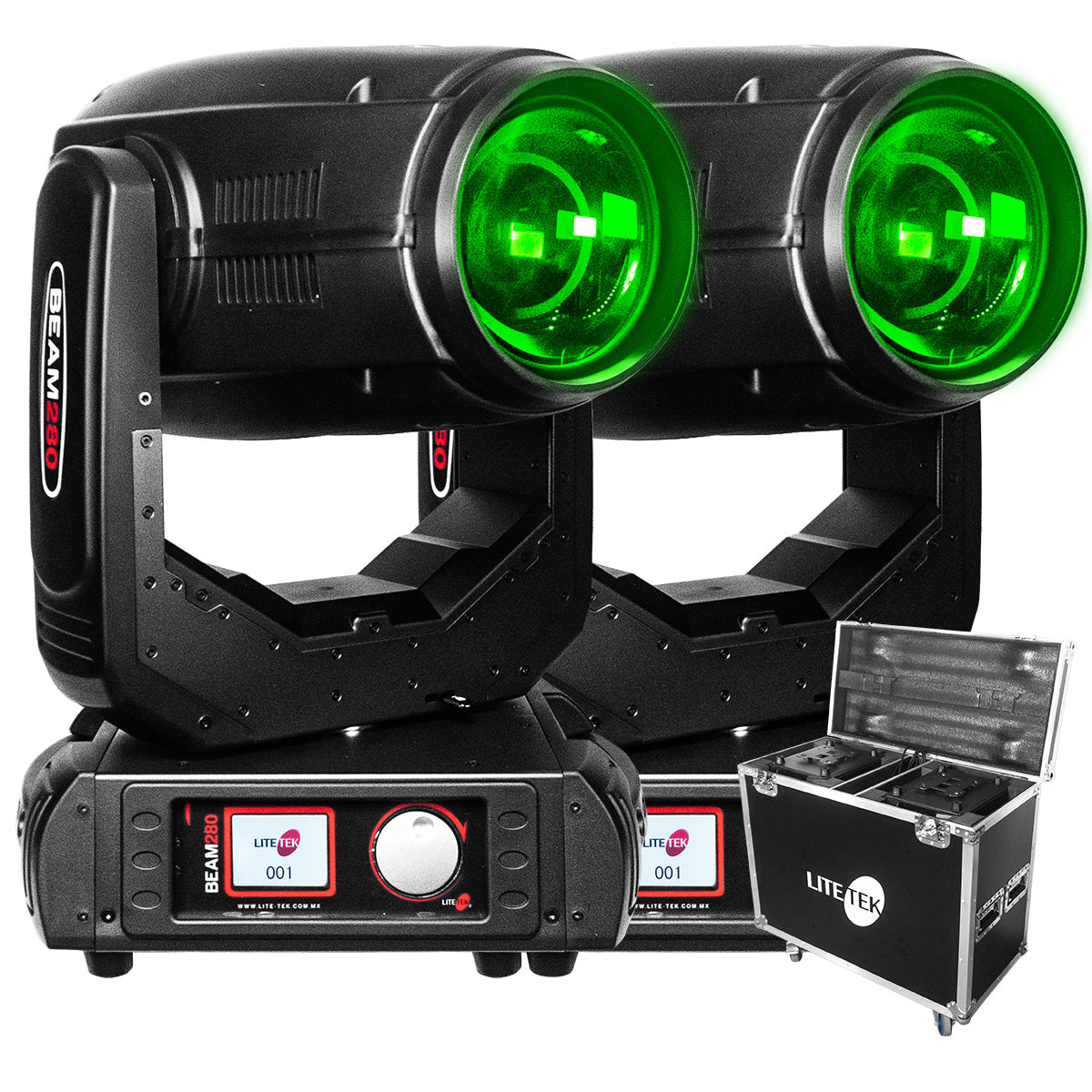 Lite Tek BEAM 280 Professional Moving Beam Light - 2 Pack with Durable Flight Case for DJ Events, Stage Performances & Nightclubs