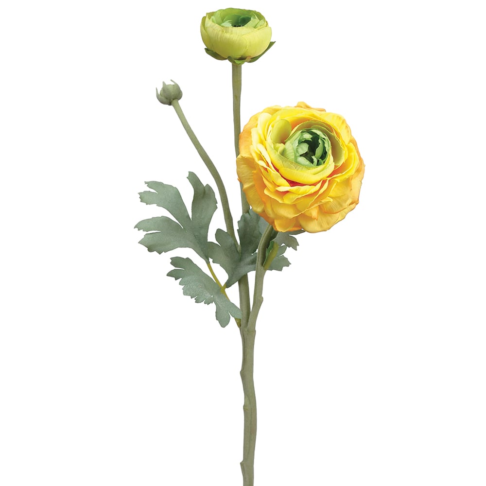 15 Artificial Ranunculus Silk Flower Stems - Realistic Yellow & Green Fake Flowers (Pack of 12) for Wedding Centerpieces, Home Decor, and DIY Floral Arrangements