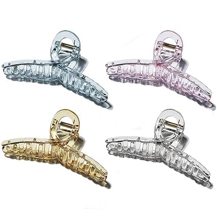 KROGER 4PCS Transparent Candy Color Large Strong Hold Hair Claw Clips for Women - Big Jaw Butterfly Hair Clamps, Barrettes & Hair Accessories - Perfect for Ponytails, Buns & Updos