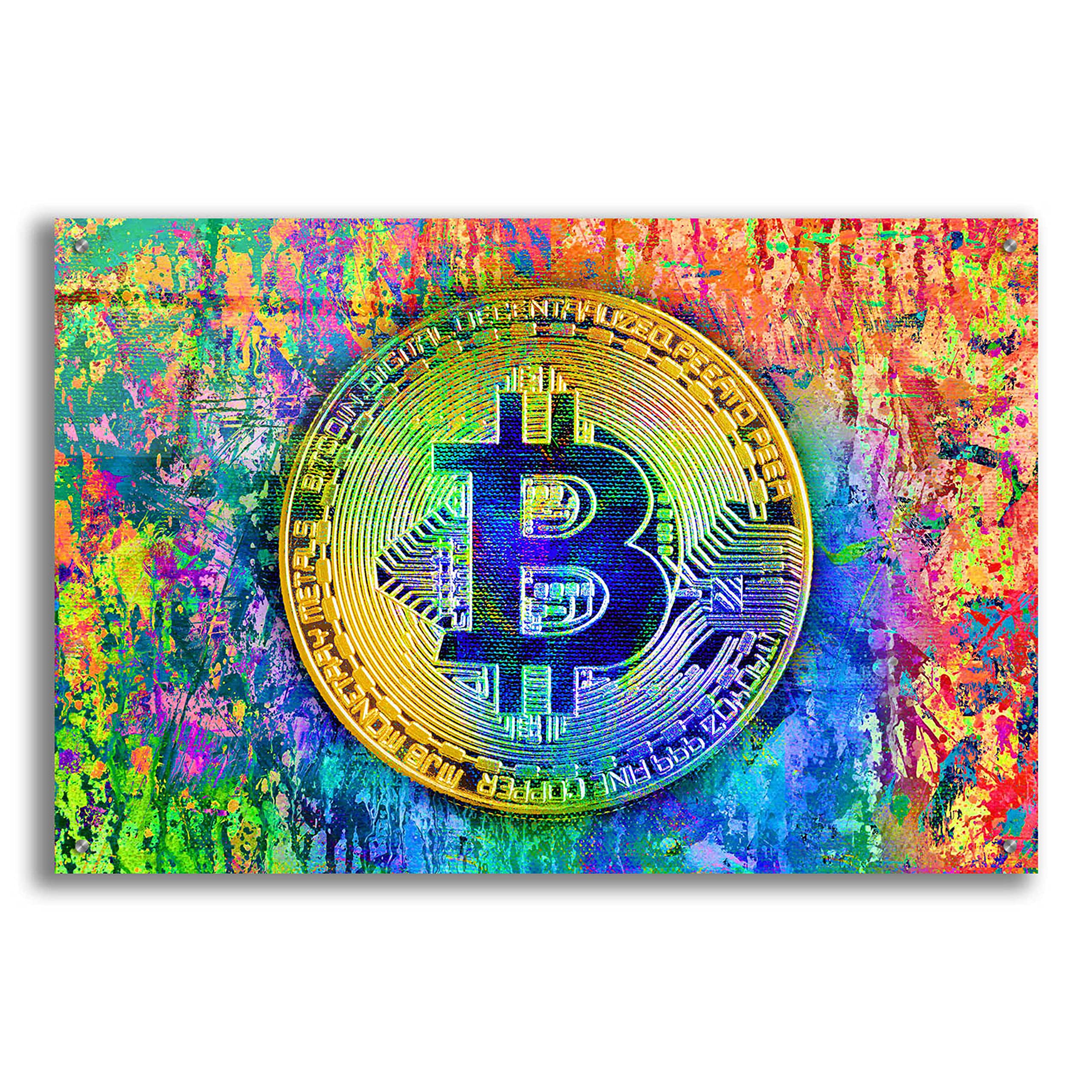 Epic 'Bitcoin Pollock' Abstract Art Painting - 36x24 Inch Modern Acrylic Glass Wall Decor for Living Room, Office & Crypto Enthusiast Gifts