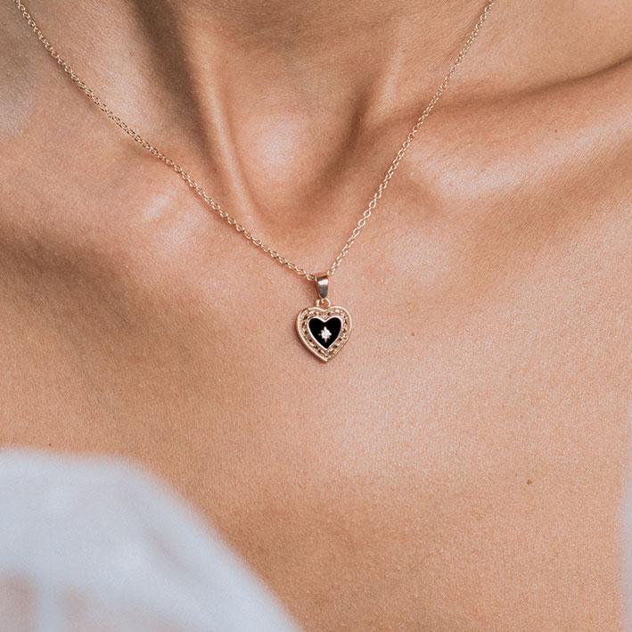 SOLEMN Black Enamel Heart Pendant Necklace - Sterling Silver Jewelry for Women, Valentine's Gift, Anniversary Present, Romantic Date Night Accessory