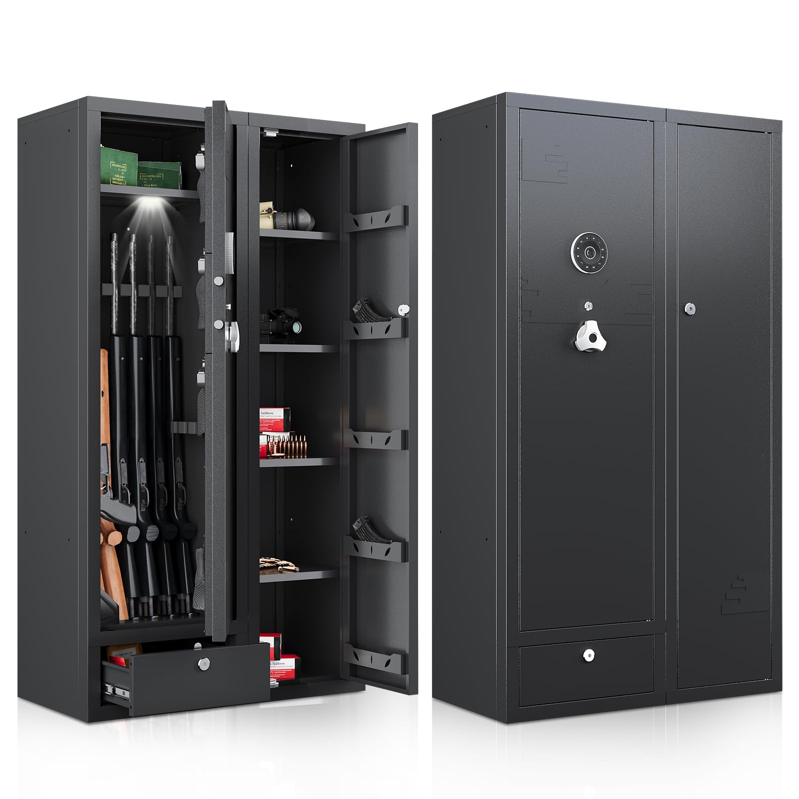 KAER 15-20 Gun Safe for Rifles & Pistols - Digital Keypad Security Cabinet with Removable Shelf & Drawer - Heavy Duty Home Defense Storage for Firearms (Unassembled) - Perfect for Bedroom, Closet or Garage Gun Protection
