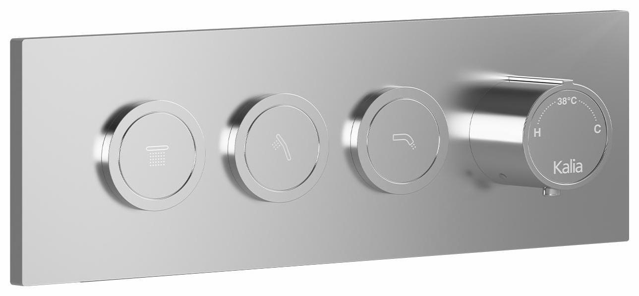 3-Way Thermostatic Shower Valve Trim with Push Button Control - Chrome Plated (Model 106834-110 Kalia) for Bathroom Remodel & Luxury Spa Experience