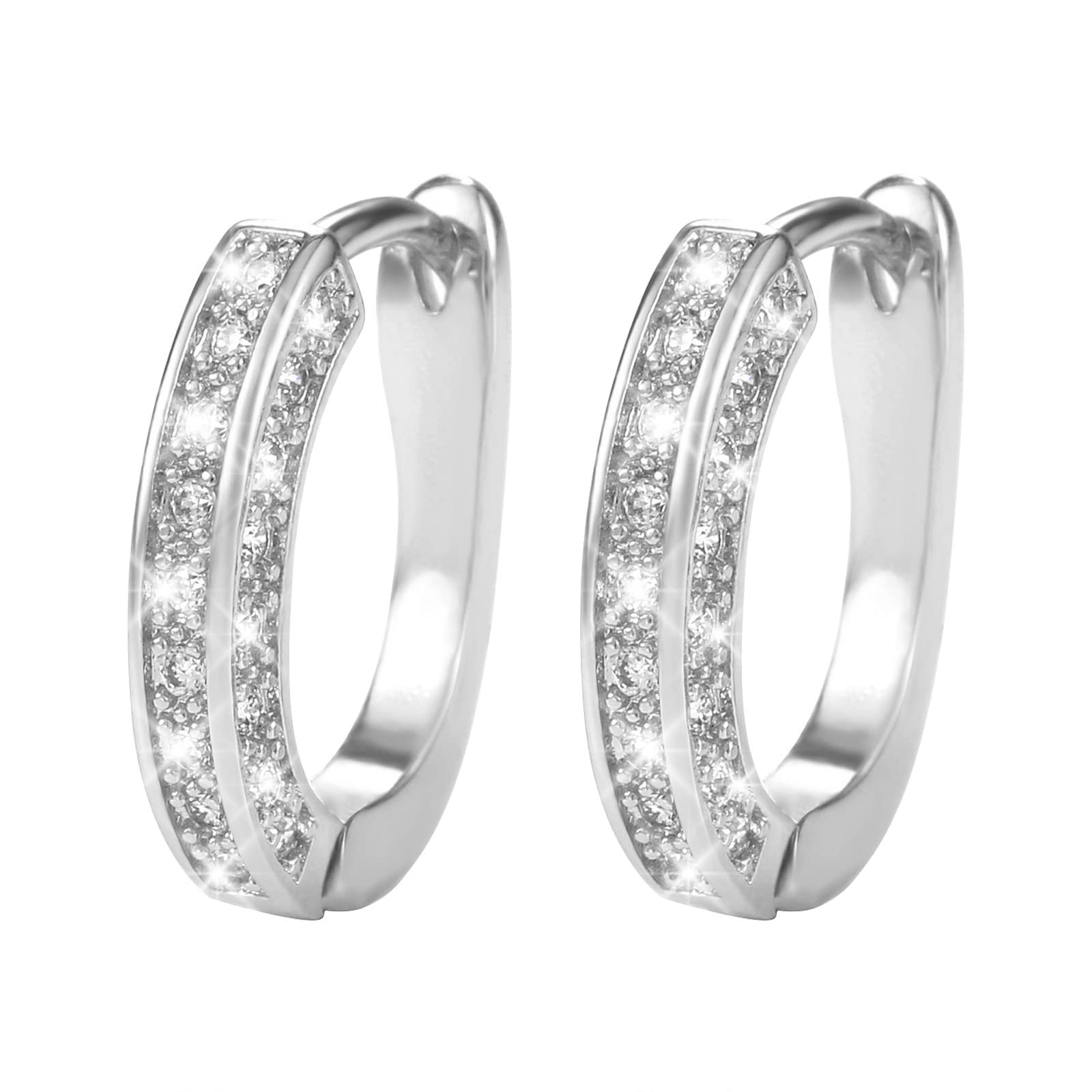 Sparkling CZ Simulated Diamond Hoop Earrings for Women - Elegant Bridal Jewelry, Cubic Zirconia Inlaid Silver Earrings (One Size) | Perfect for Weddings, Parties & Special Occasions