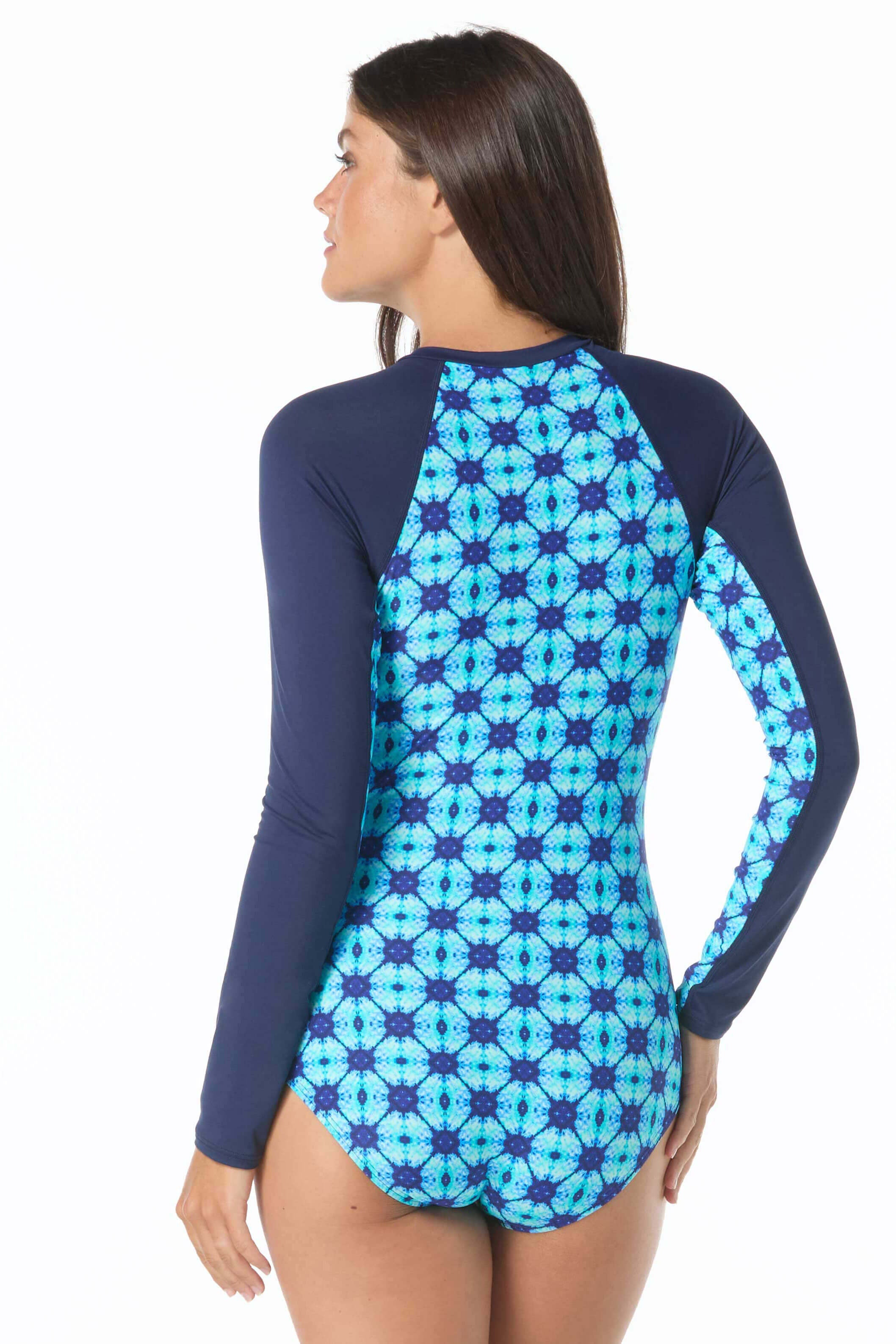 Tropical Print Long Sleeve Swimwear - UPF 50+ Sun Protection Rash Guard for Women | Beach Vacation, Surfing, Pool Party, Water Sports
