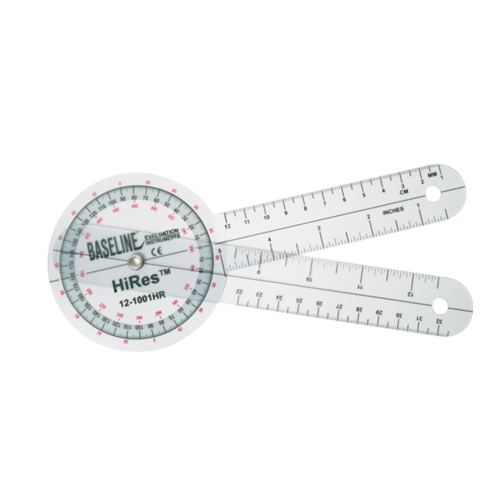 Baseline 12-1001HR-25 360 Degree Clear Plastic Goniometer - 8 Inch (25 Pack) - Perfect for Physical Therapy, Medical Training & Joint Mobility Measurement