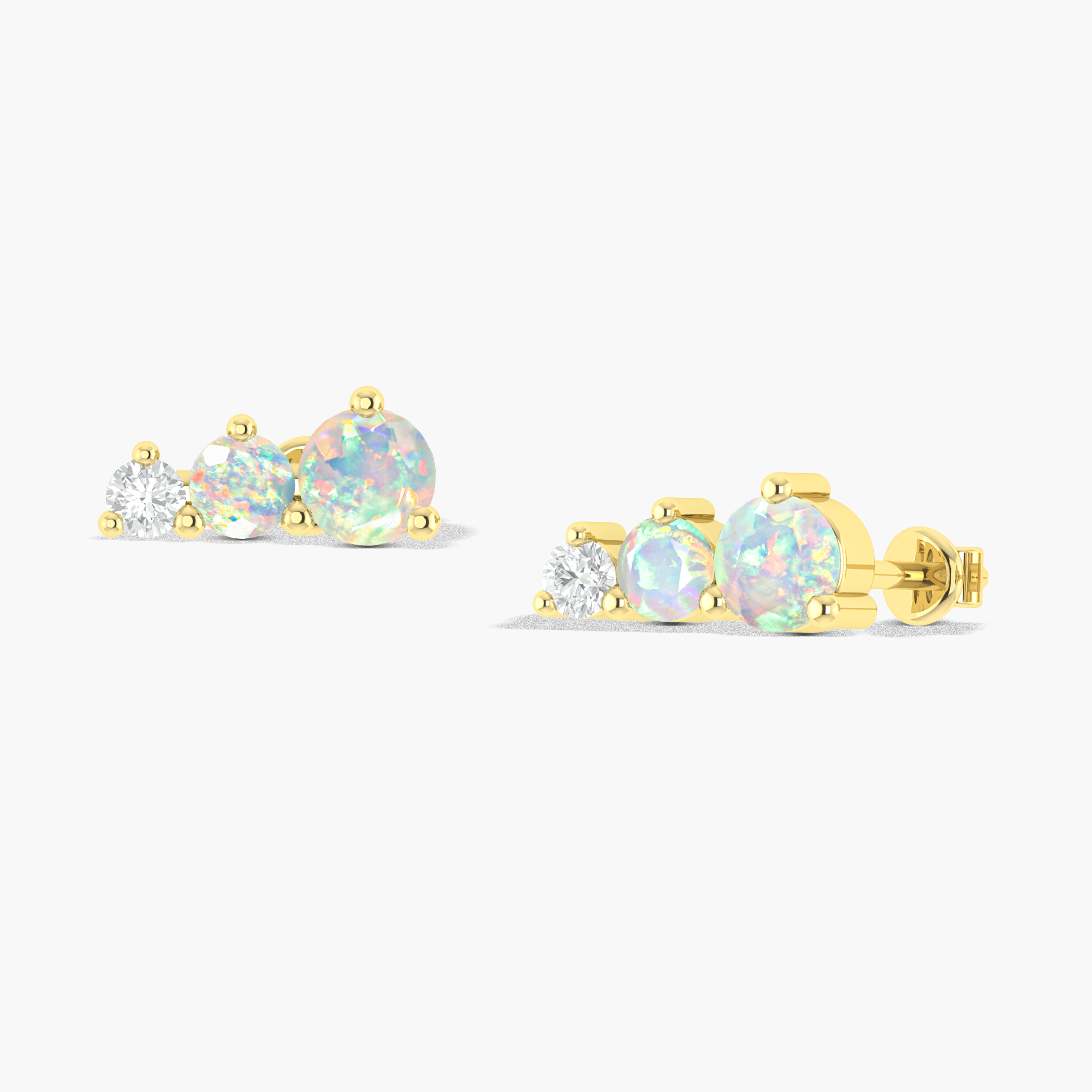 White Opal Stud Earrings - 3 Round Stone Earrings for Women | Hypoallergenic & Elegant Jewelry for Daily Wear, Parties & Gifts