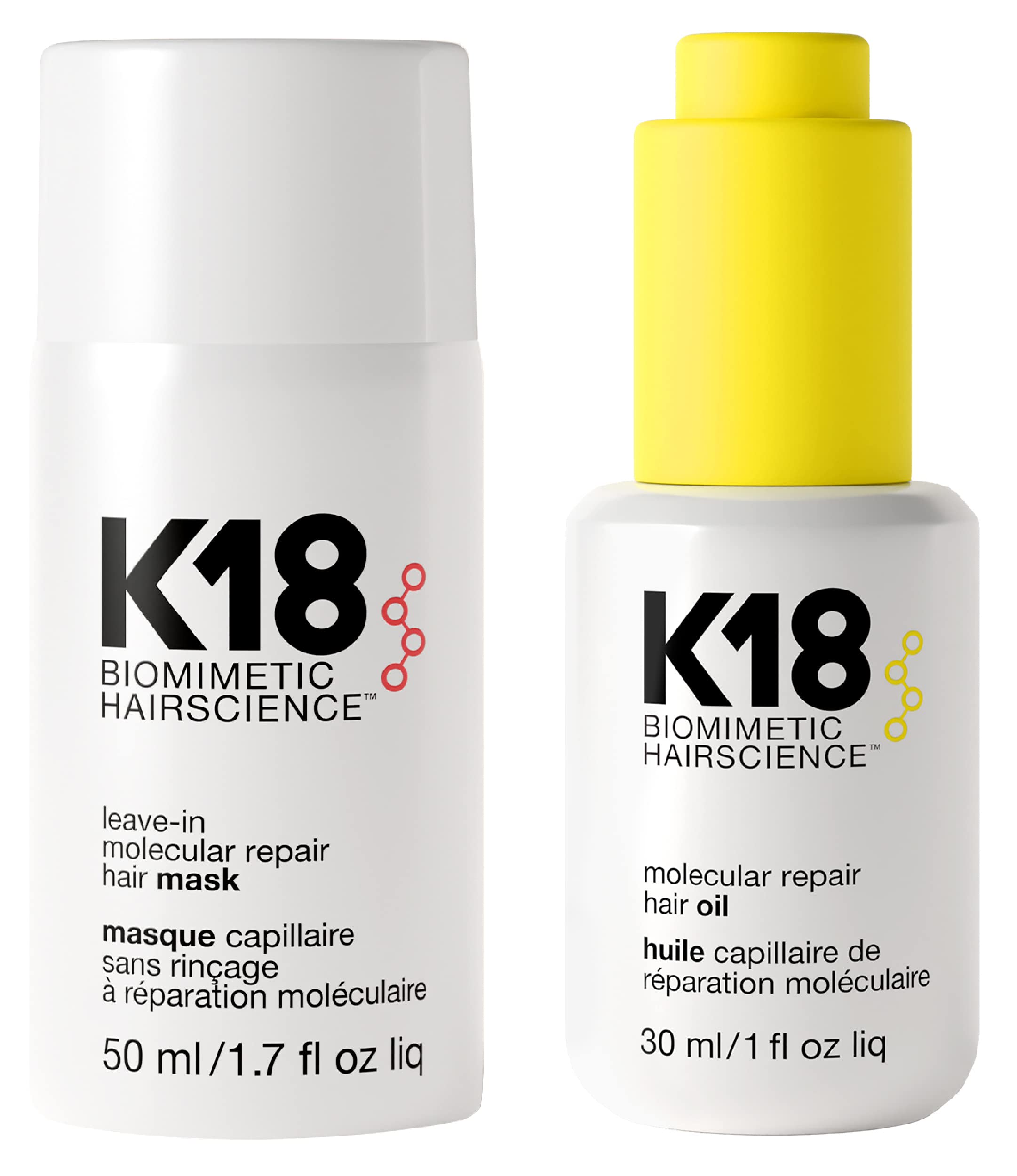 K18 Repair Bundle - Leave-In Repair Hair Mask, 4-Minute Speed Treatment (50ml) & Weightless Strengthening Hair Oil (30ml) | Damaged Hair Treatment for Dry, Brittle Hair | At-Home Salon Quality Hair Care for Women & Men