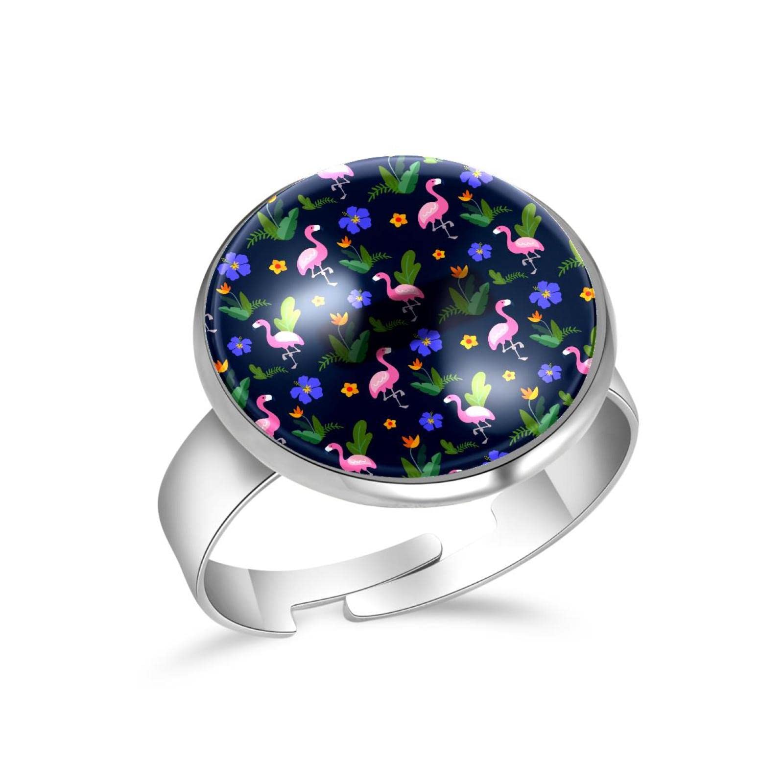 Adjustable Open Rings for Women - Tropical Flower & Flamingo Jewelry Set, Anniversary & Birthday Gifts for Her - Perfect for Beach Parties, Summer Outfits and Casual Wear
