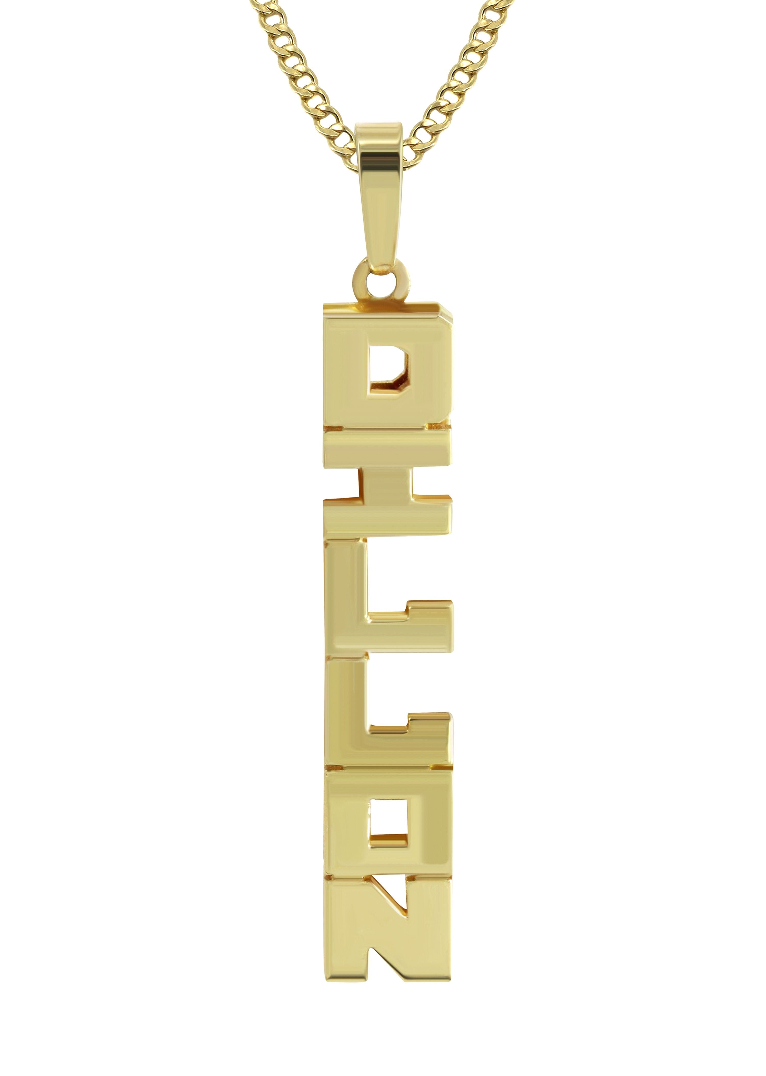 14K Gold Personalized Name Plate Necklace - Custom Vertical Text Engraving | Style #55 | Perfect for Birthdays, Anniversaries & Gifts
