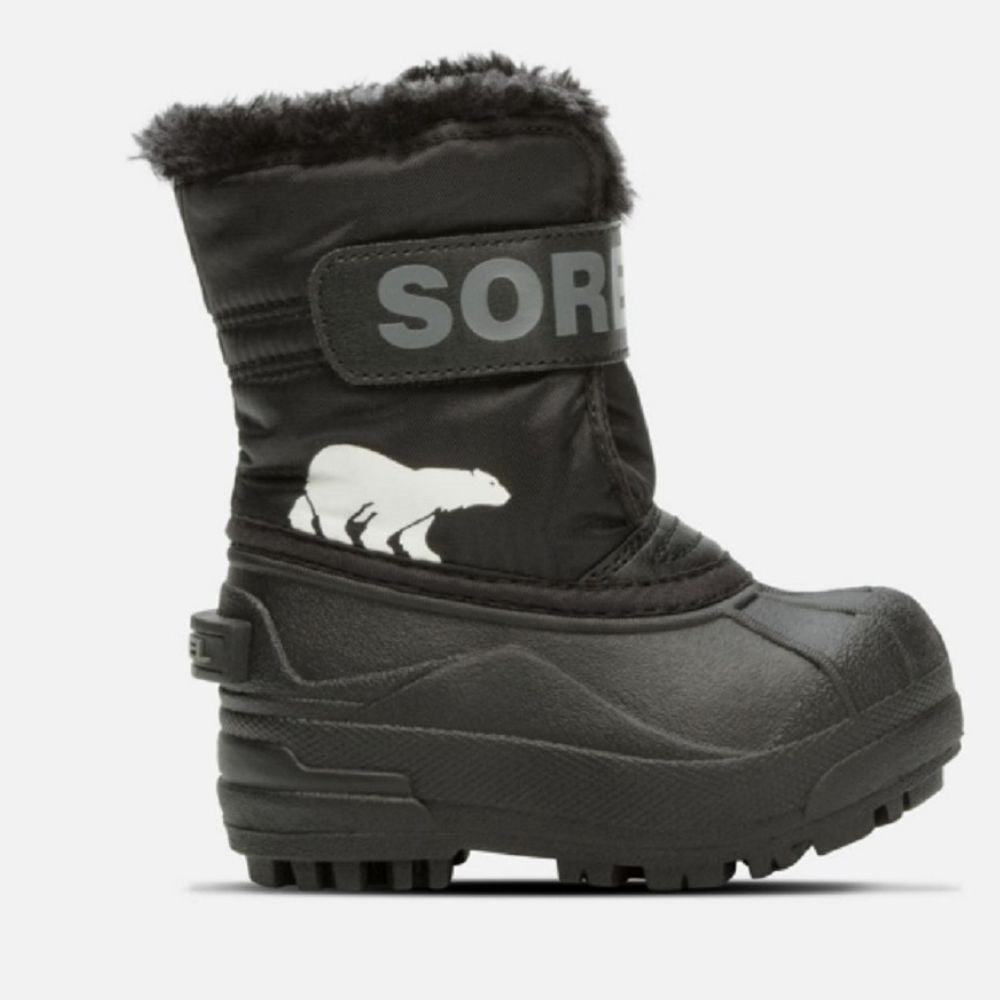 Sorel Snow Commander Kids Snow Boots - Waterproof Winter Boots for Boys & Girls, Black - Perfect for Snow Play, Sledding & Cold Weather Adventures