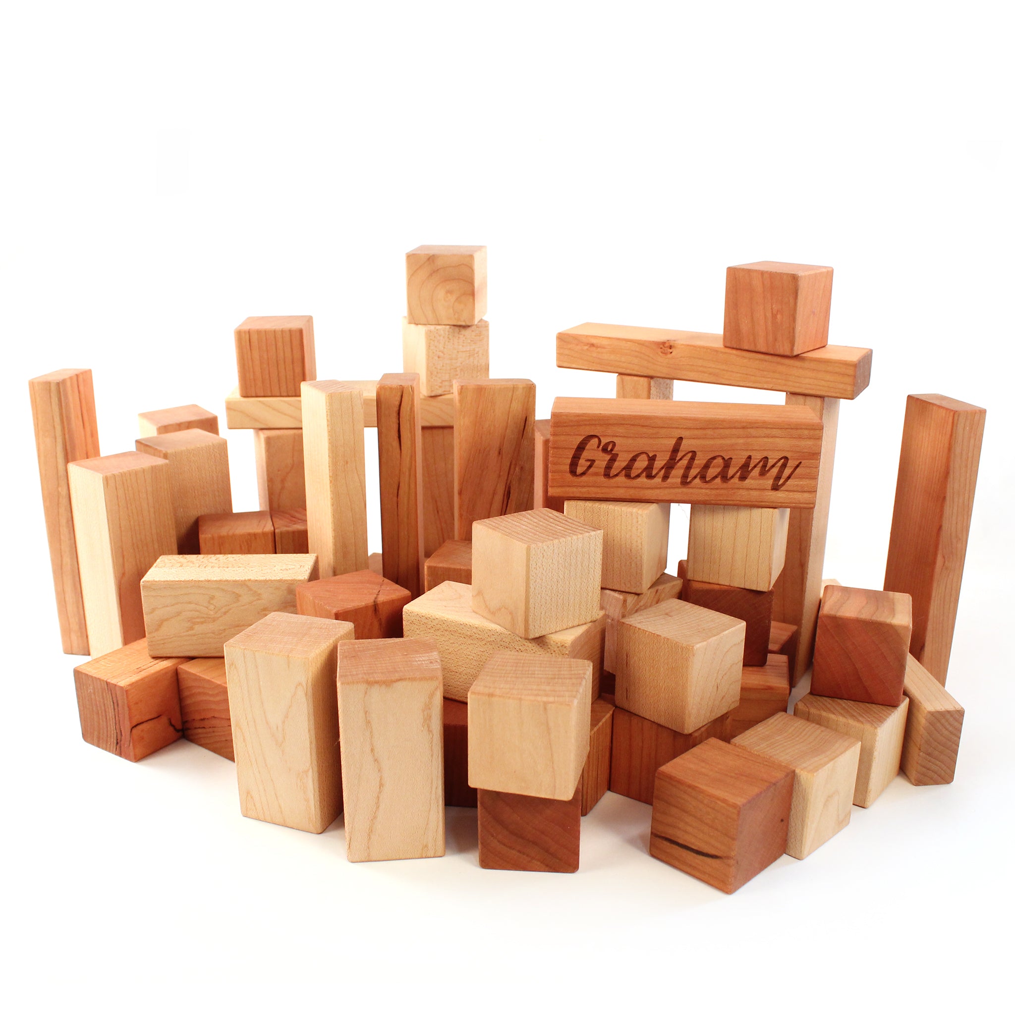 50-Piece Wooden Building Blocks Set - Natural Wood Kids Educational Toys for Toddlers & Preschoolers - Perfect for Creative Play, Learning & STEM Activities at Home or School