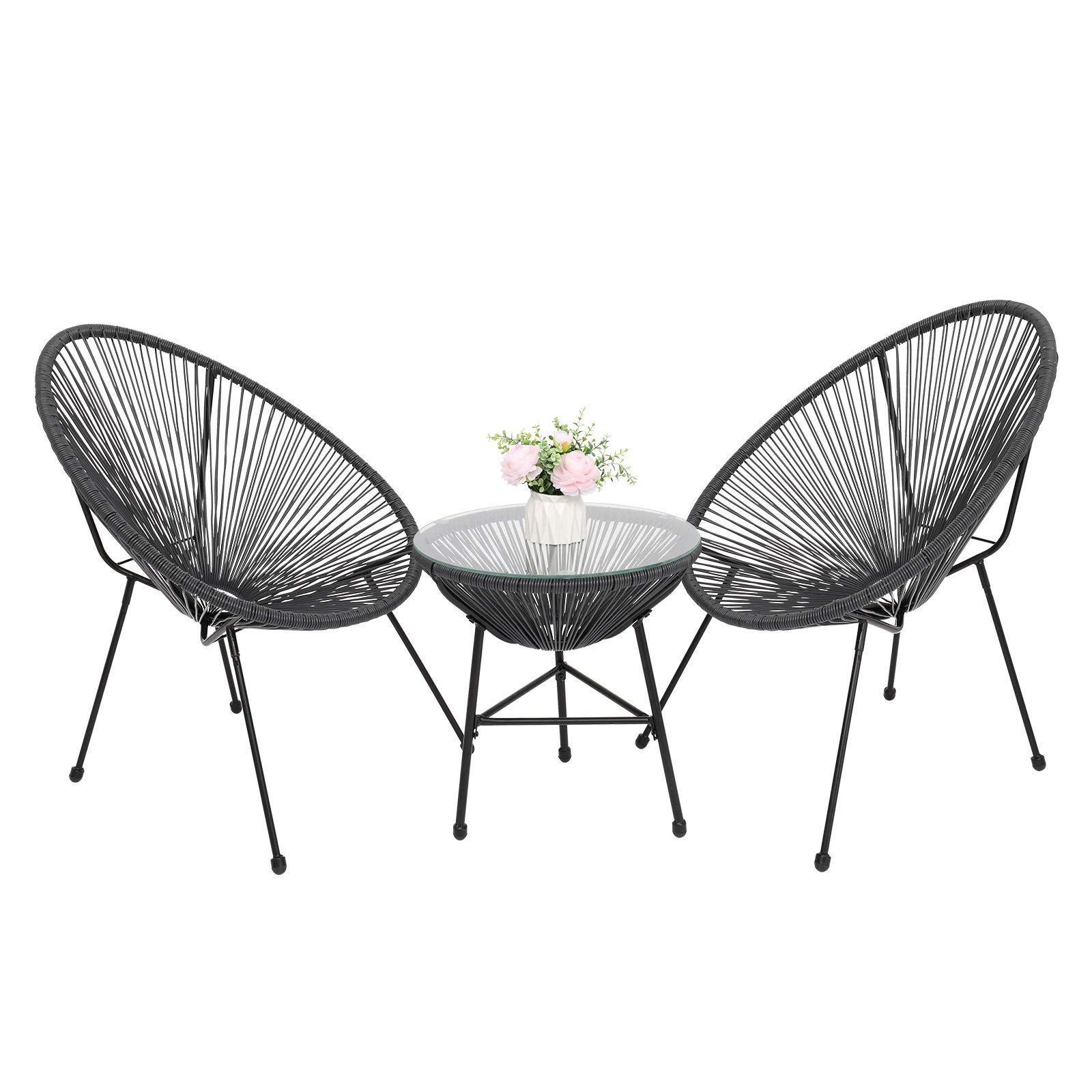 3-Piece All-Weather Patio Acapulco Bistro Set - 2 Chairs & Glass Top Table in Gray - Perfect for Outdoor Dining, Poolside Lounging, and Garden Relaxation