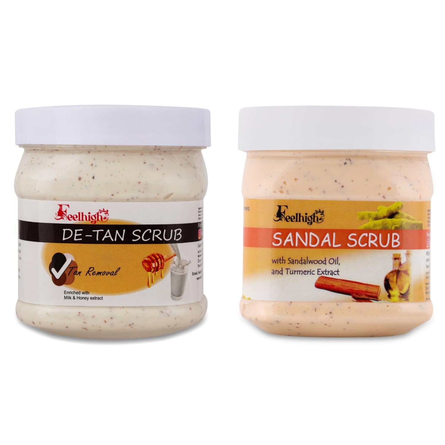 Feelhigh Sandalwood & Turmeric Exfoliating Scrub with Milk and Honey - 500ml Detanning Face & Body Scrub for Glowing Skin - Perfect for Post-Sun Care and Daily Exfoliation