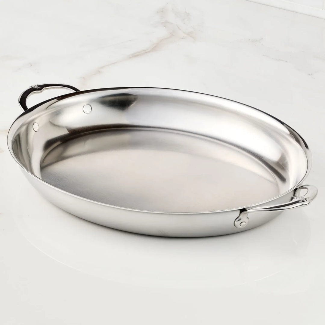Hestan Provisions Stainless Steel Large Clad Oval Roaster Pan - 17.5 x 14 Inches - Premium Oven Safe Cookware for Roasting Turkey, Chicken & Vegetables - Perfect for Thanksgiving & Holiday Cooking