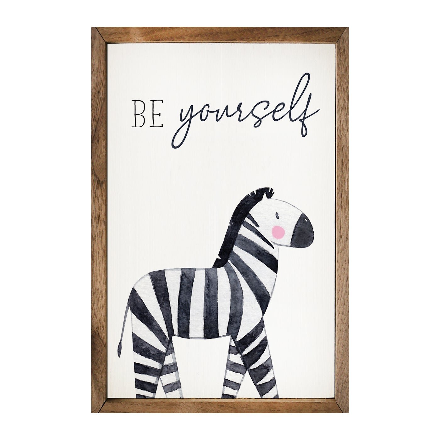 Be Yourself Zebra White Wood Framed Wall Art Print - Inspirational Home Decor for Living Room, Bedroom & Office