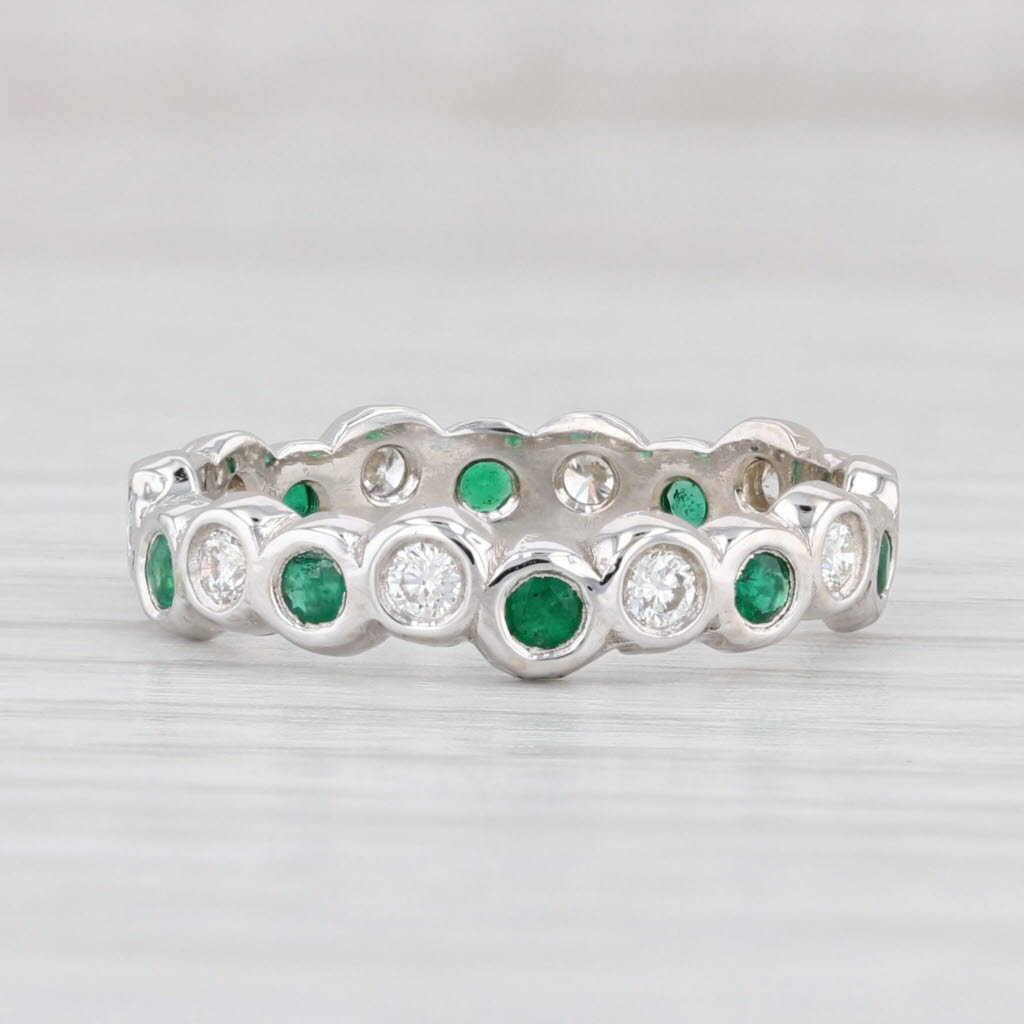 0.70ctw Emerald & Diamond Stackable Ring - 14k White Gold Wedding Band - Size 6.25 - Perfect for Anniversary Gifts, Bridal Jewelry & Everyday Elegance
