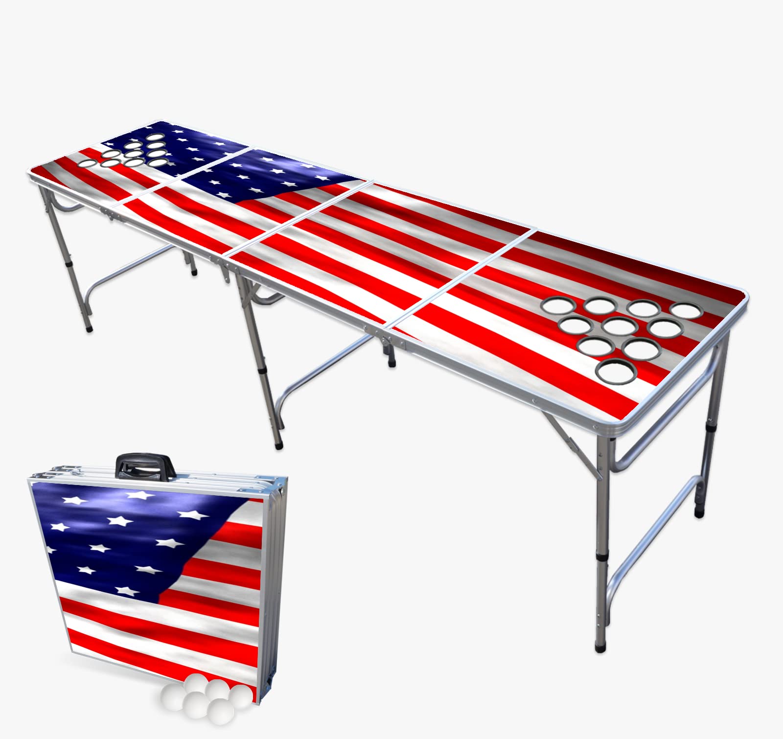 8-Foot Folding Beer Pong Table with LED Lights & Cup Holders - Portable Party Game Table for Outdoor, Backyard, College Dorms & Tailgating - American Edition