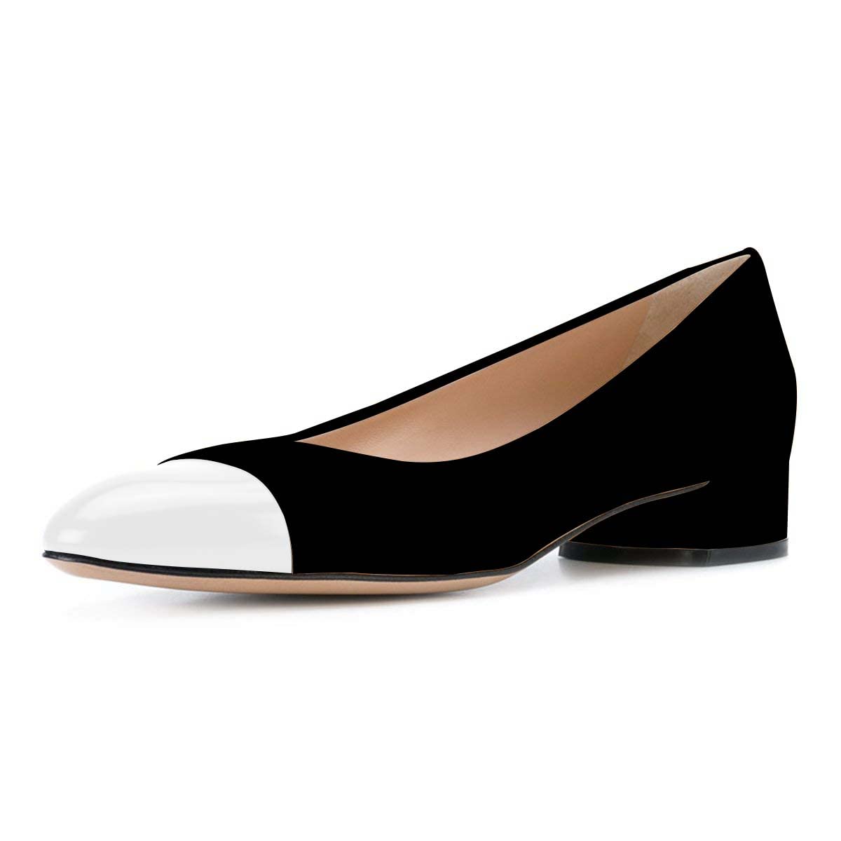 YDN Women's Pointed Toe Flats - Slip On Office Pumps with Block Low Heels & Patchwork Design - Comfortable Work Shoes for Business Casual & Professional Outfits