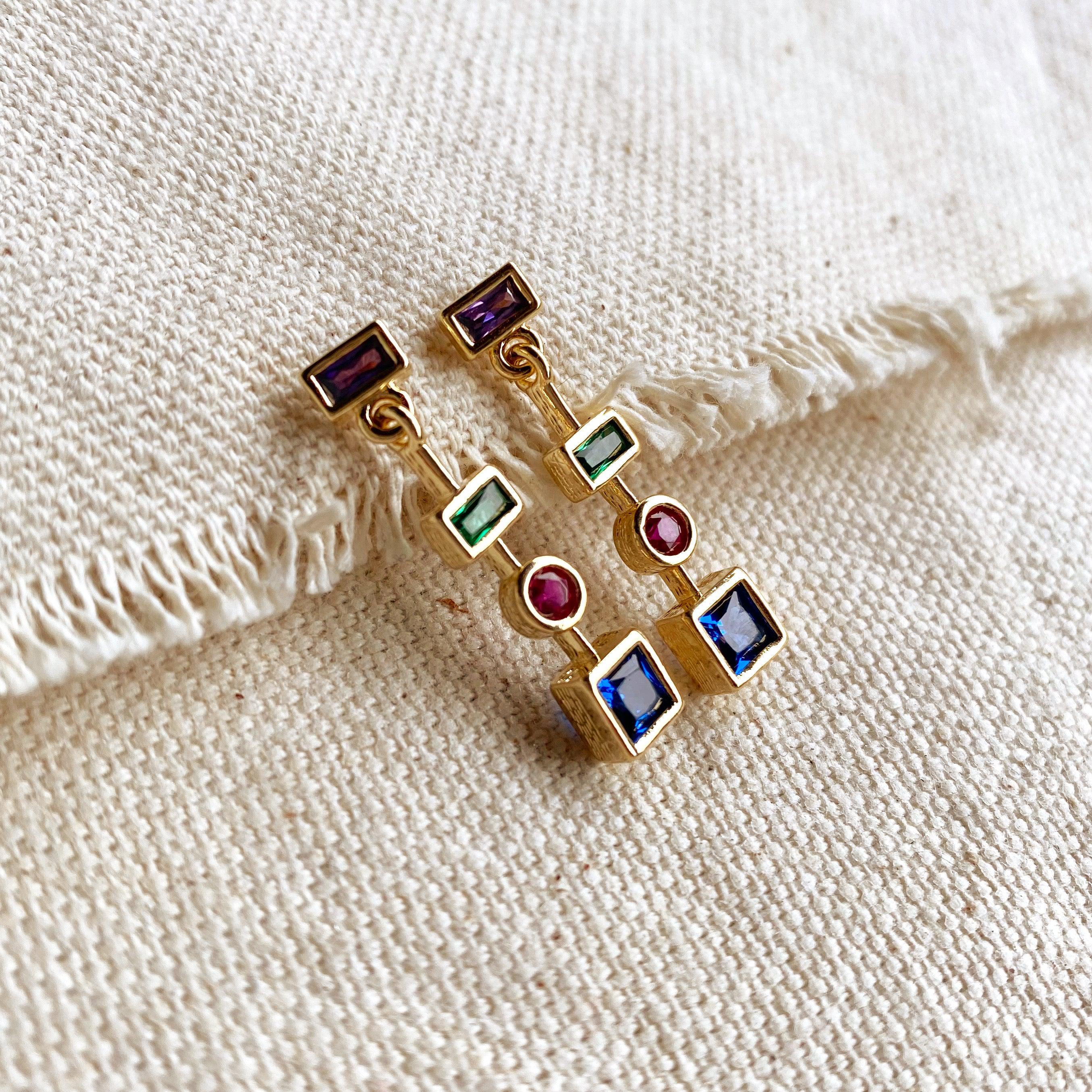 18K Gold Filled Multicolor Dangling Geometric Earrings for Women - Trendy Fashion Jewelry for Parties, Weddings & Everyday Wear