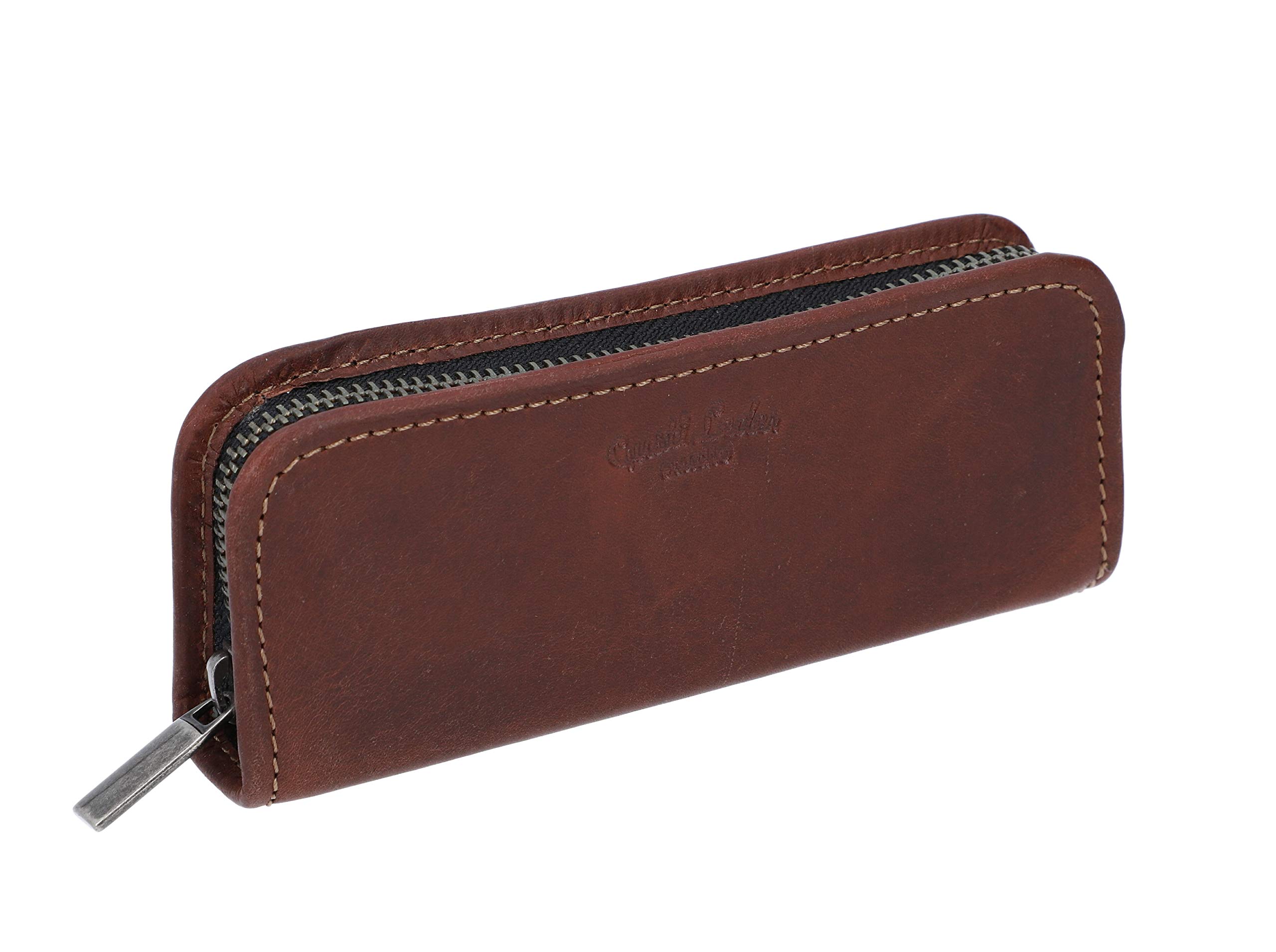 Genuine Brown Leather Pencil Case & Makeup Bag for School, Office & Travel - Stylish & Durable Trisha Collection | Perfect for Students, Professionals & Cosmetic Organizers