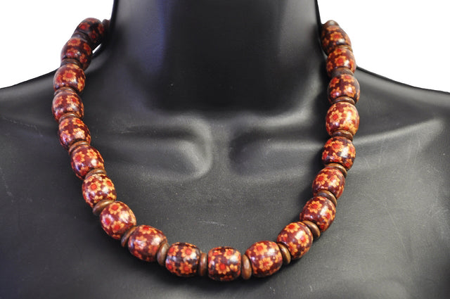 Handcrafted African Wooden Necklace with Floral Design DPJ093 - Perfect for Boho Fashion, Festivals & Unique Gift Giving