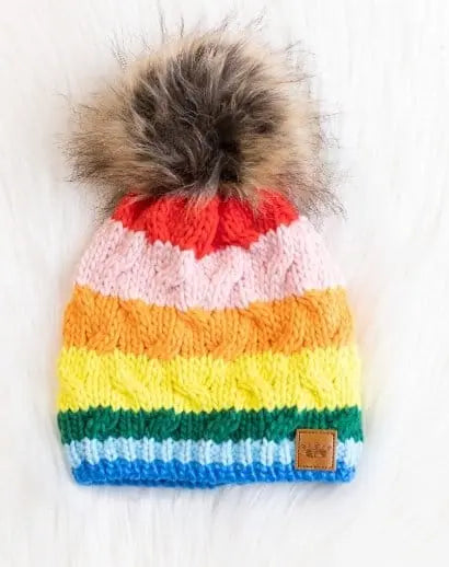 Panache Kids Rainbow Beanie with Pom Pom - Soft & Warm Winter Hat for Boys & Girls - Perfect for Outdoor Play, Snow Days & Holiday Photos