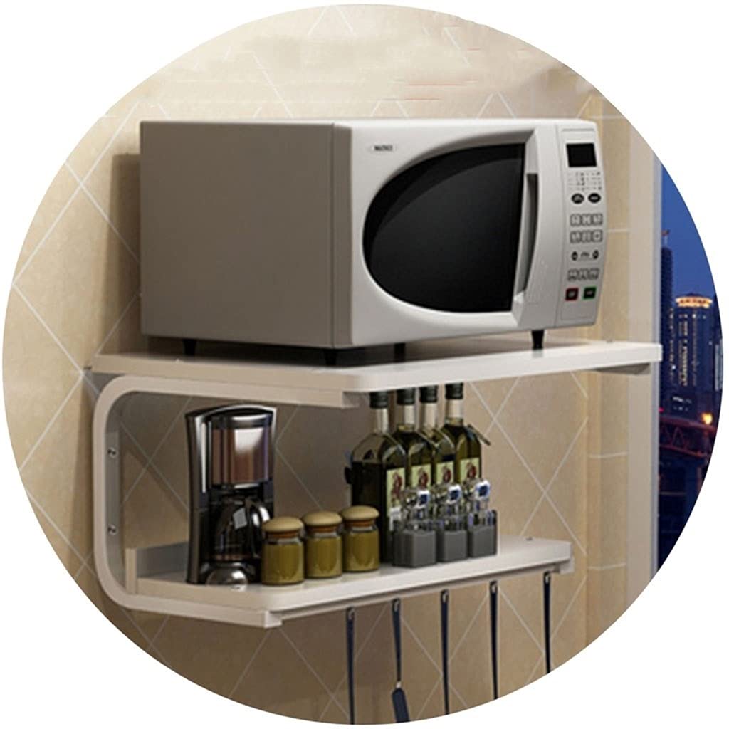 2-Tier Wall Mounted Microwave Oven Shelf - Space Saving Kitchen Storage Organizer for Cooking Utensils, Mugs & Food Supplies - Perfect for Small Kitchens, Apartments & Dorm Rooms