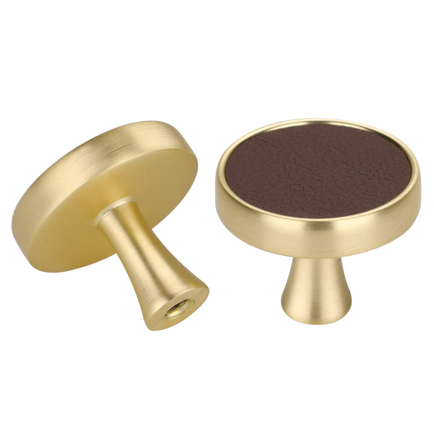 Brass Cabinet Knobs 10 Pack - Round Drawer Pulls for Kitchen & Dresser