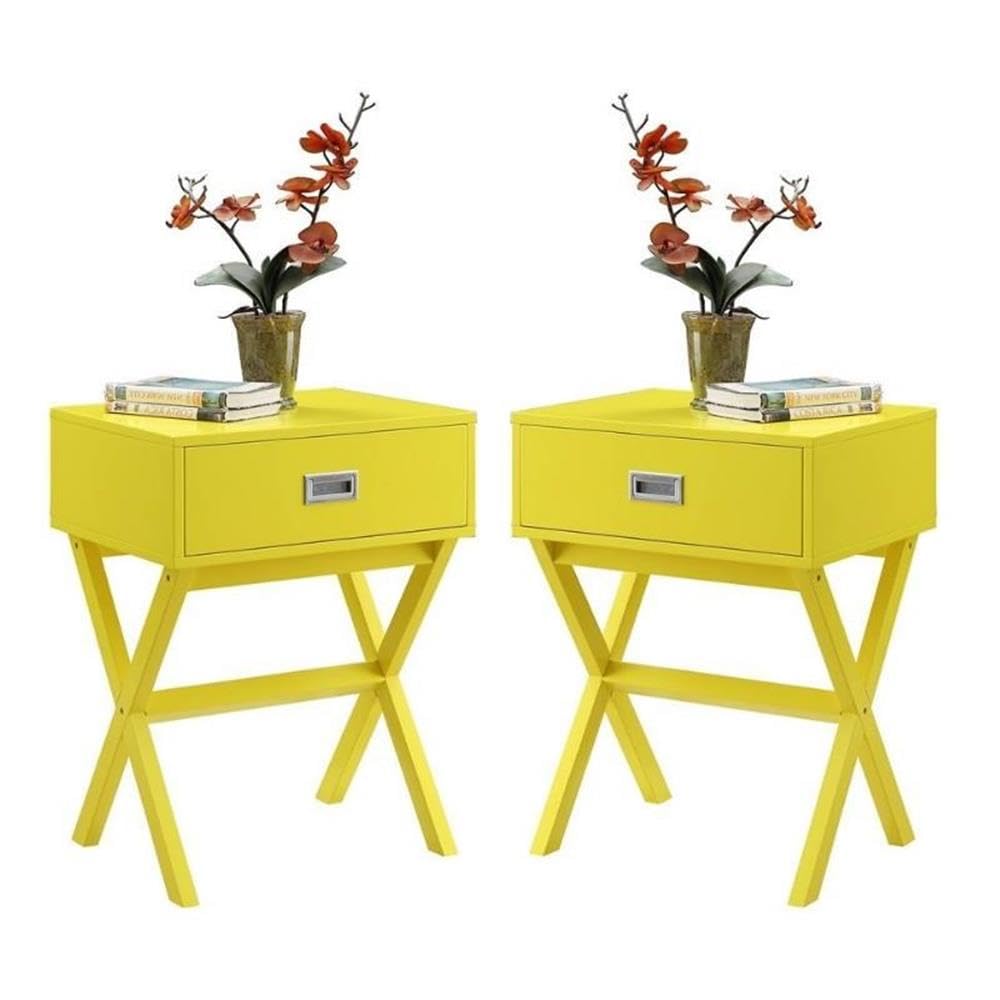 Yellow Wood 1-Drawer End Table Set of 2 - Modern Nightstand for Bedroom, Living Room & Office - Home Square Furniture Side Table with Storage