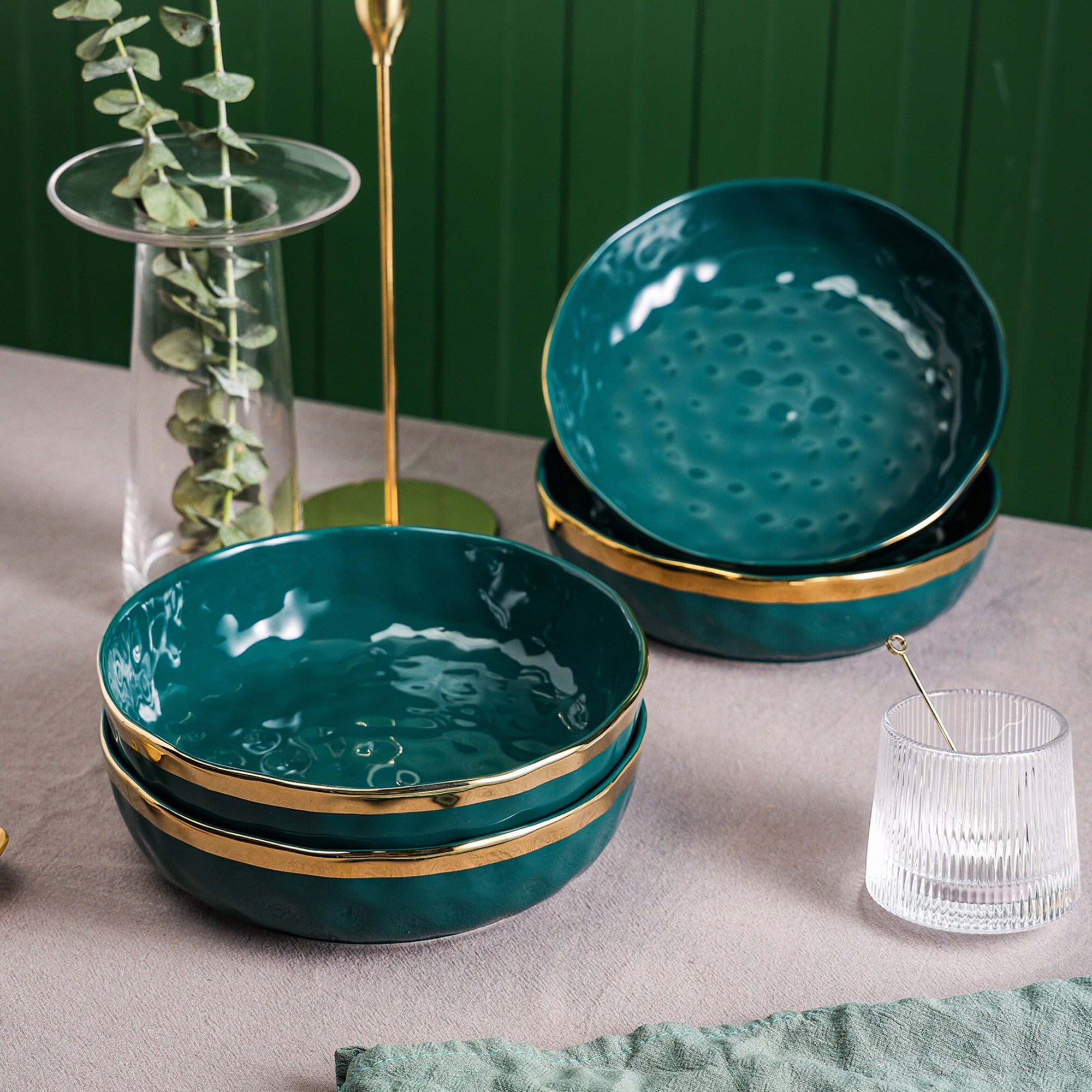 Florian Porcelain Pasta Bowl - Elegant Green Ceramic Dinnerware for Italian Cuisine | Perfect for Home Dining, Restaurants & Gift Giving