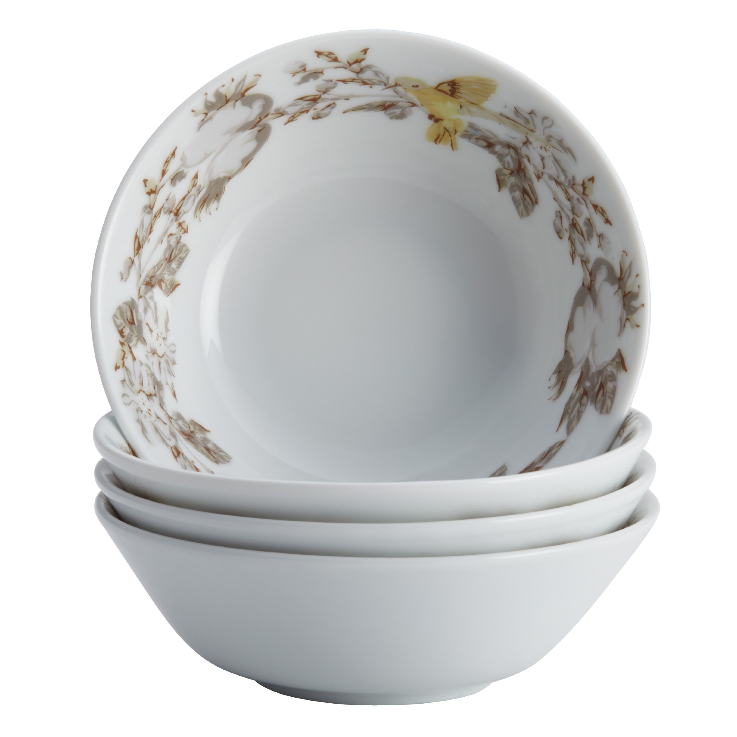 BonJour Dinnerware Fruitful Nectar Porcelain 4-Piece Fruit Bowl Set with Elegant Print - Perfect for Serving Fruits, Snacks, and Desserts at Parties, Dining Tables, and Kitchen Countertops