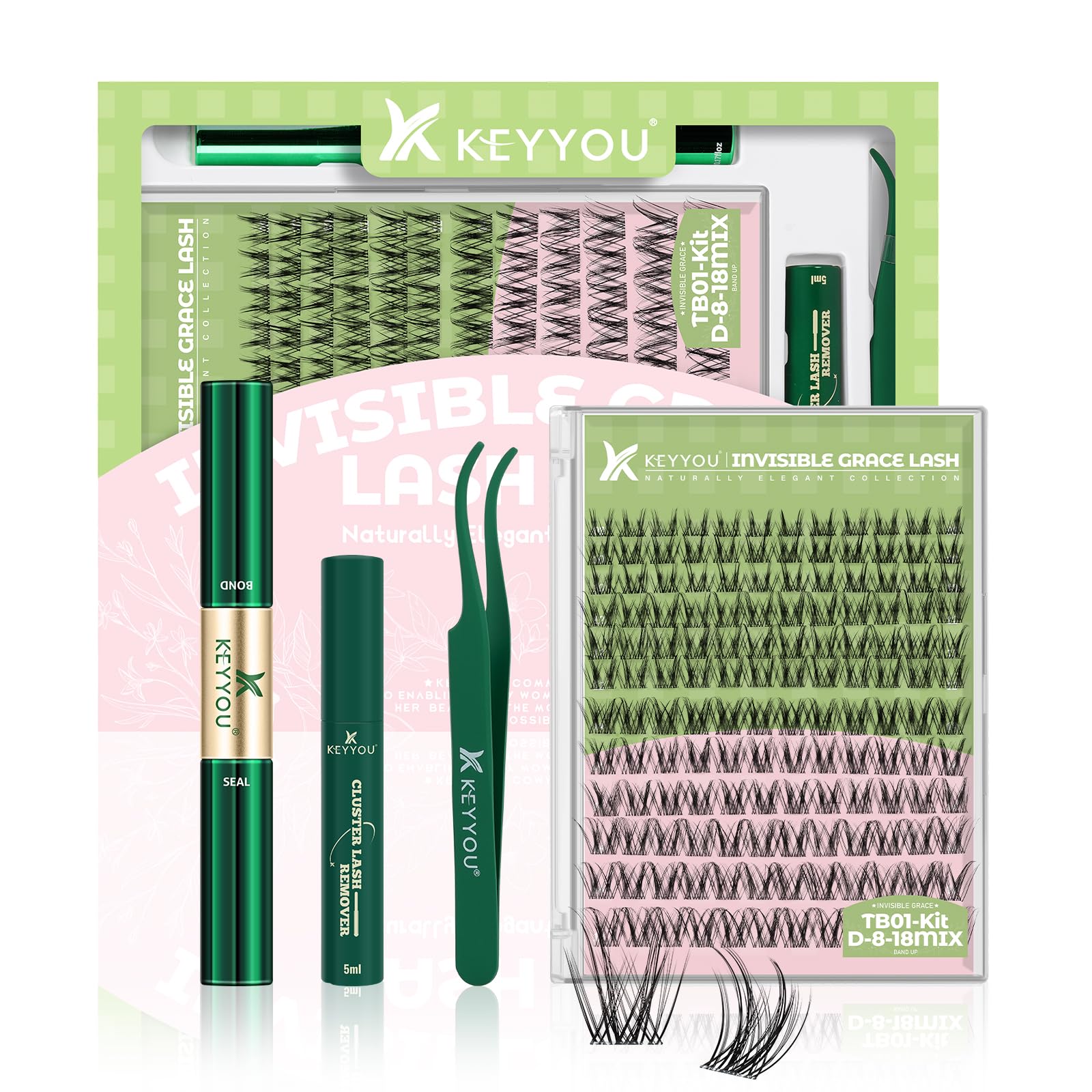 Venus DIY Lash Clusters Extension Kit - 144Pcs Wispy Natural D Curl False Eyelashes with Invisible Band, Waterproof & Reusable for Home Use | Perfect for Weddings, Parties & Daily Makeup (TB01-D-8-18MIX)