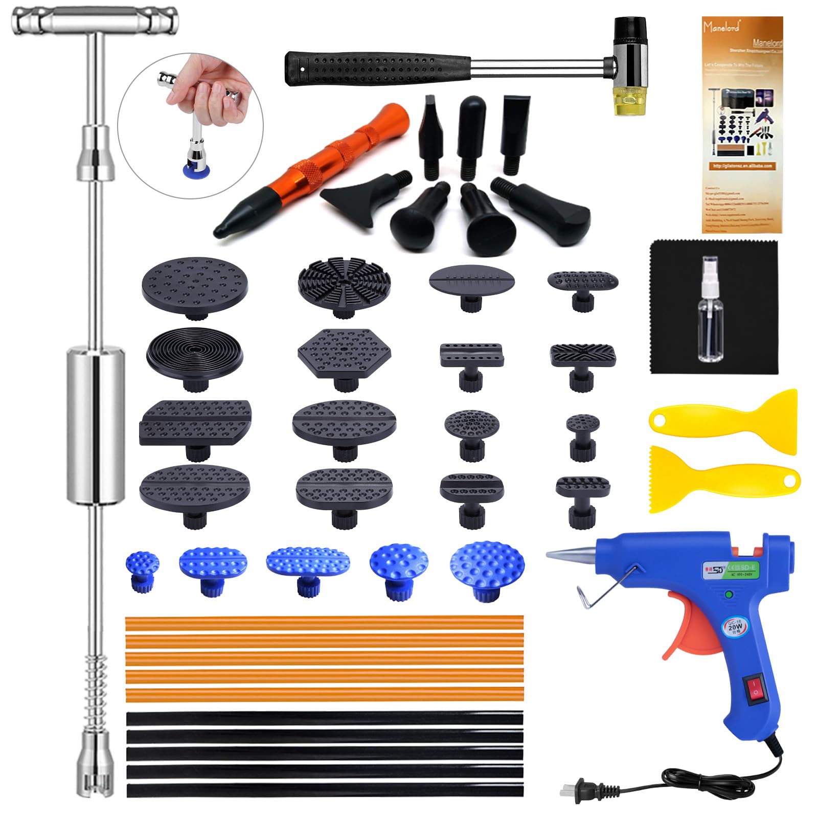 Car Dent Puller Tool Kit - Professional Auto Body Dent Repair with Slide Hammer & T-Bar for Hail Damage Removal | Fix Dents on Doors, Hood & Panels | DIY Car Body Repair for Home & Garage Use