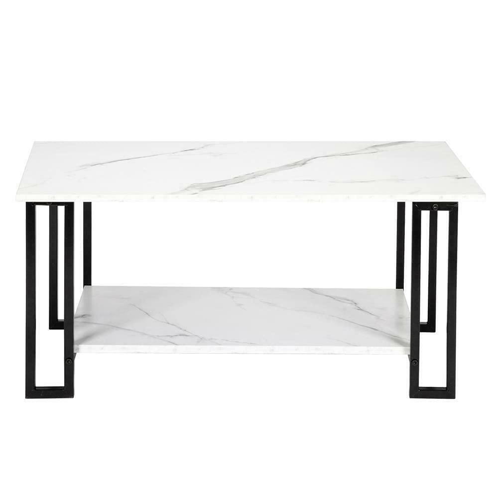 EnginDS 2-Tier Rectangular Coffee Table with Lift Top - Modern Imitation Marble Living Room Table for Home & Office Decor - Perfect for Small Spaces, Entertaining Guests, and Daily Use