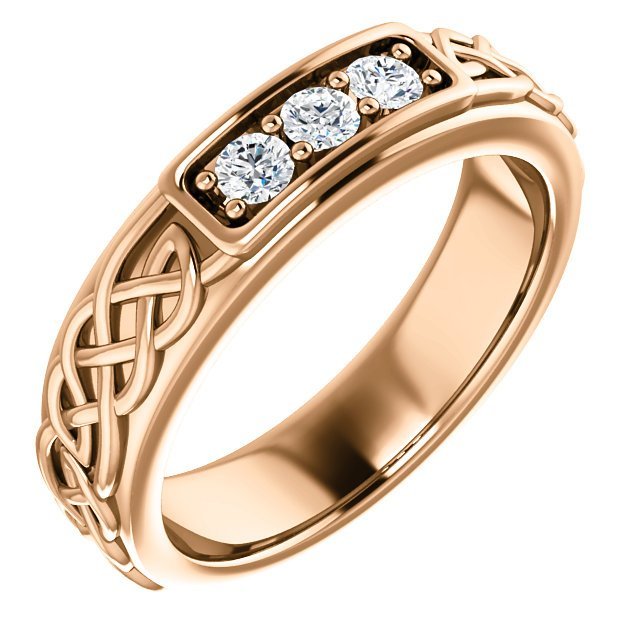 14K Gold Men's Celtic Ring with 1/5 CTW Diamond Accents - Elegant Three-Stone Design for Weddings, Anniversaries & Special Occasions