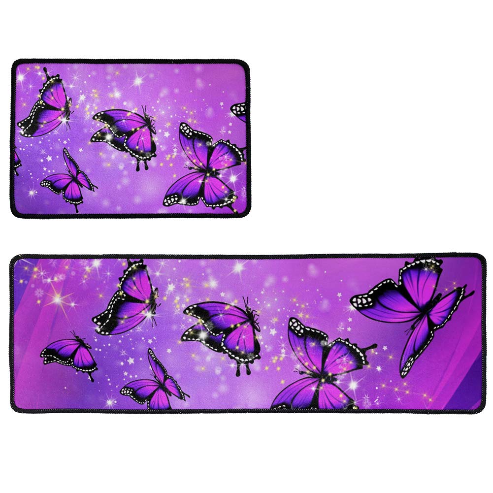 **BIGCARJOB 2-Piece Crystal Butterfly Non-Slip Kitchen Rug Set – Machine Washable, Indoor/Outdoor Floor Mats for Entryway, Bathroom & Laundry Room**