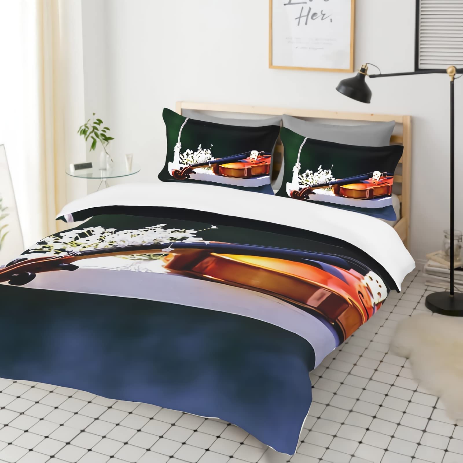 GREDBH King Musical Instruments Duvet Cover Set - Guitar Print Comforter Cover with 2 Pillowcases, 3-Piece Bedding Set in 100% Soft Microfiber (Comforter Not Included) - Perfect for Music Lovers' Bedroom Decor, Gift for Guitarists & Musicians