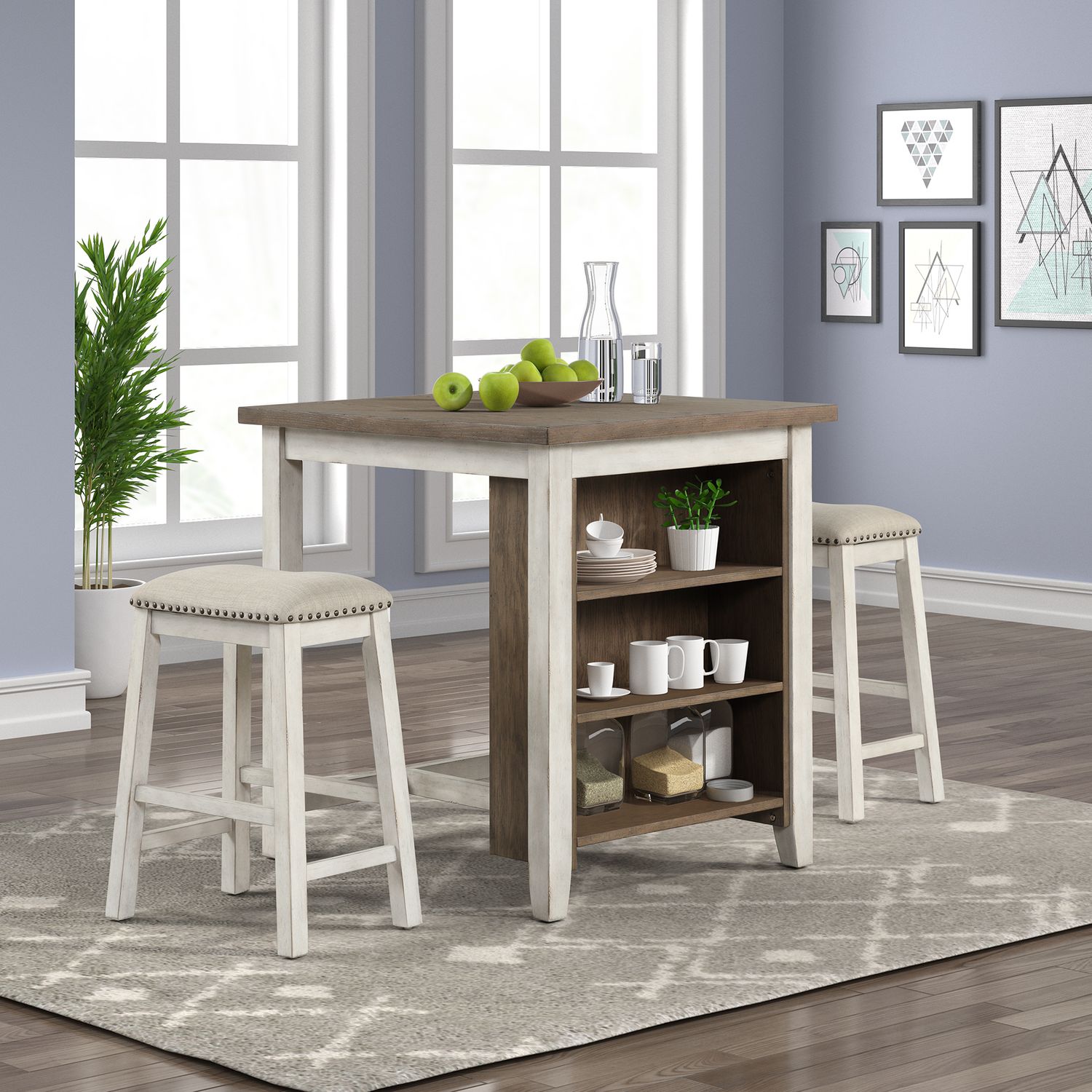 Stylish Two-Tone 3-Piece Counter Height Dining Set - Modern Kitchen Bar Stools & Table for Small Spaces - Perfect for Breakfast Nook, Apartment, or Coffee Bar Setup
